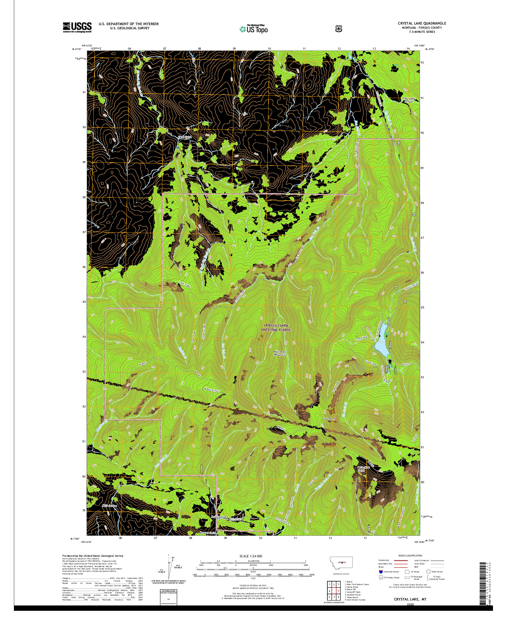 USGS US TOPO 7.5-MINUTE MAP FOR CRYSTAL LAKE, MT 2020