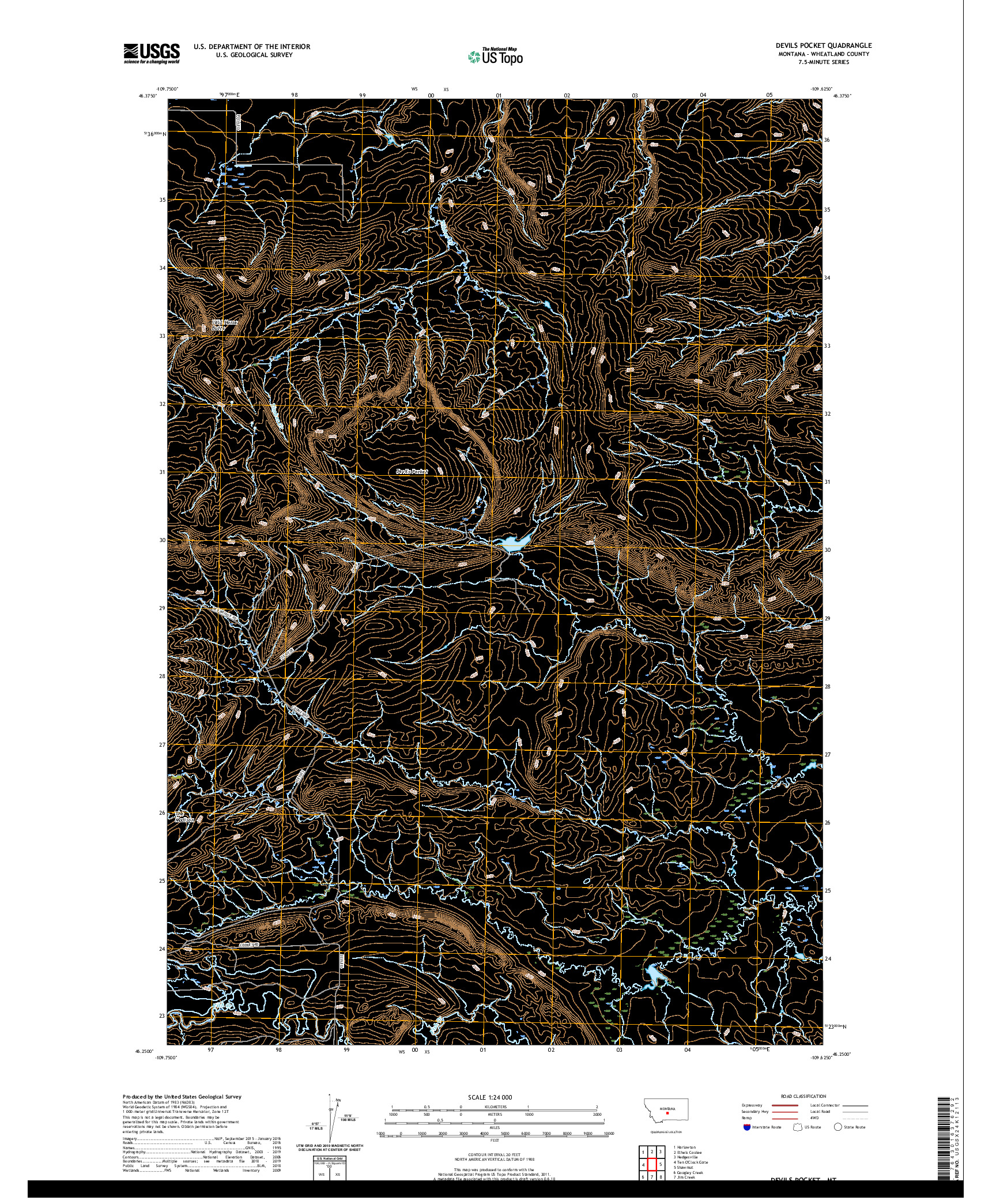 USGS US TOPO 7.5-MINUTE MAP FOR DEVILS POCKET, MT 2020