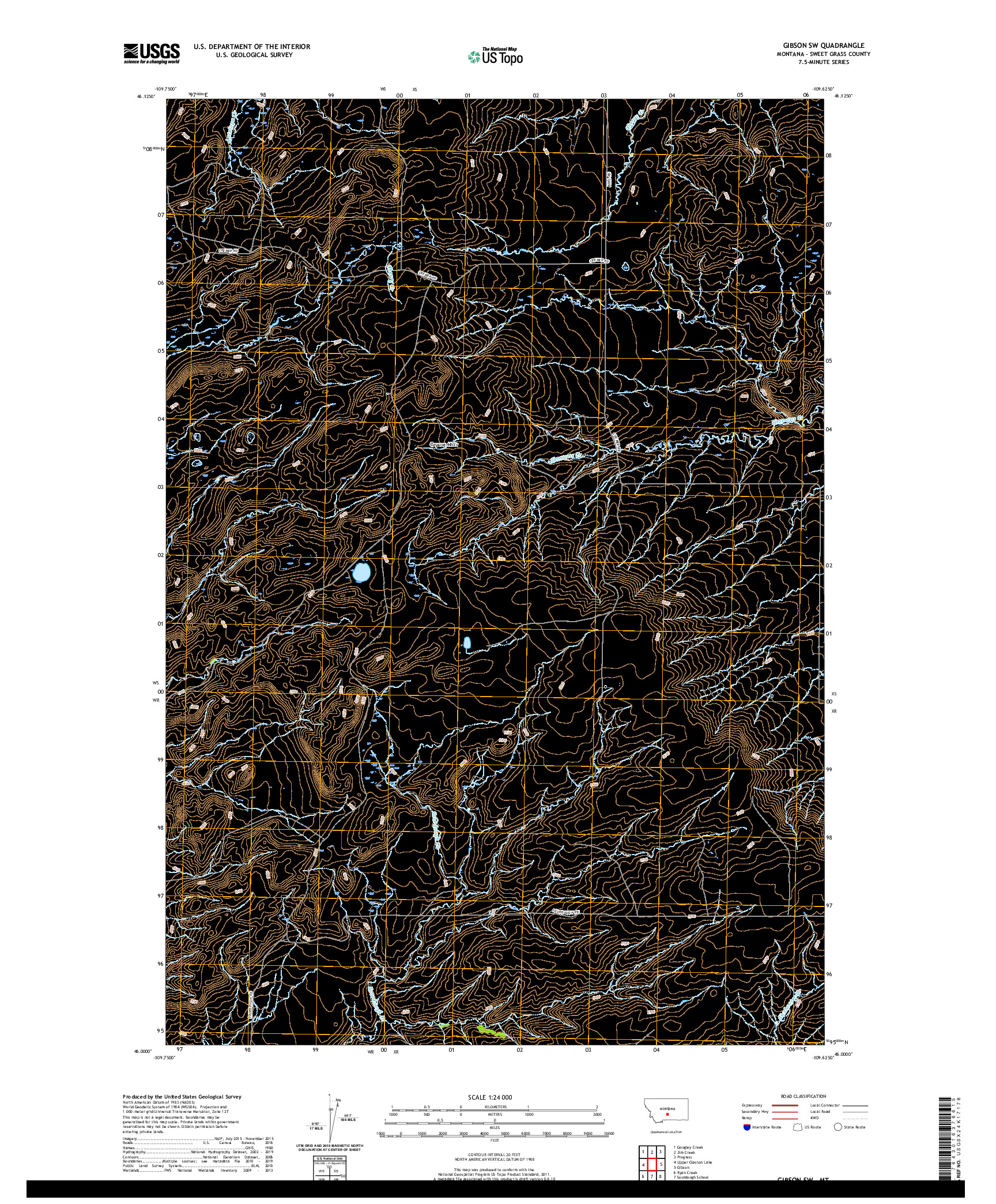 USGS US TOPO 7.5-MINUTE MAP FOR GIBSON SW, MT 2020