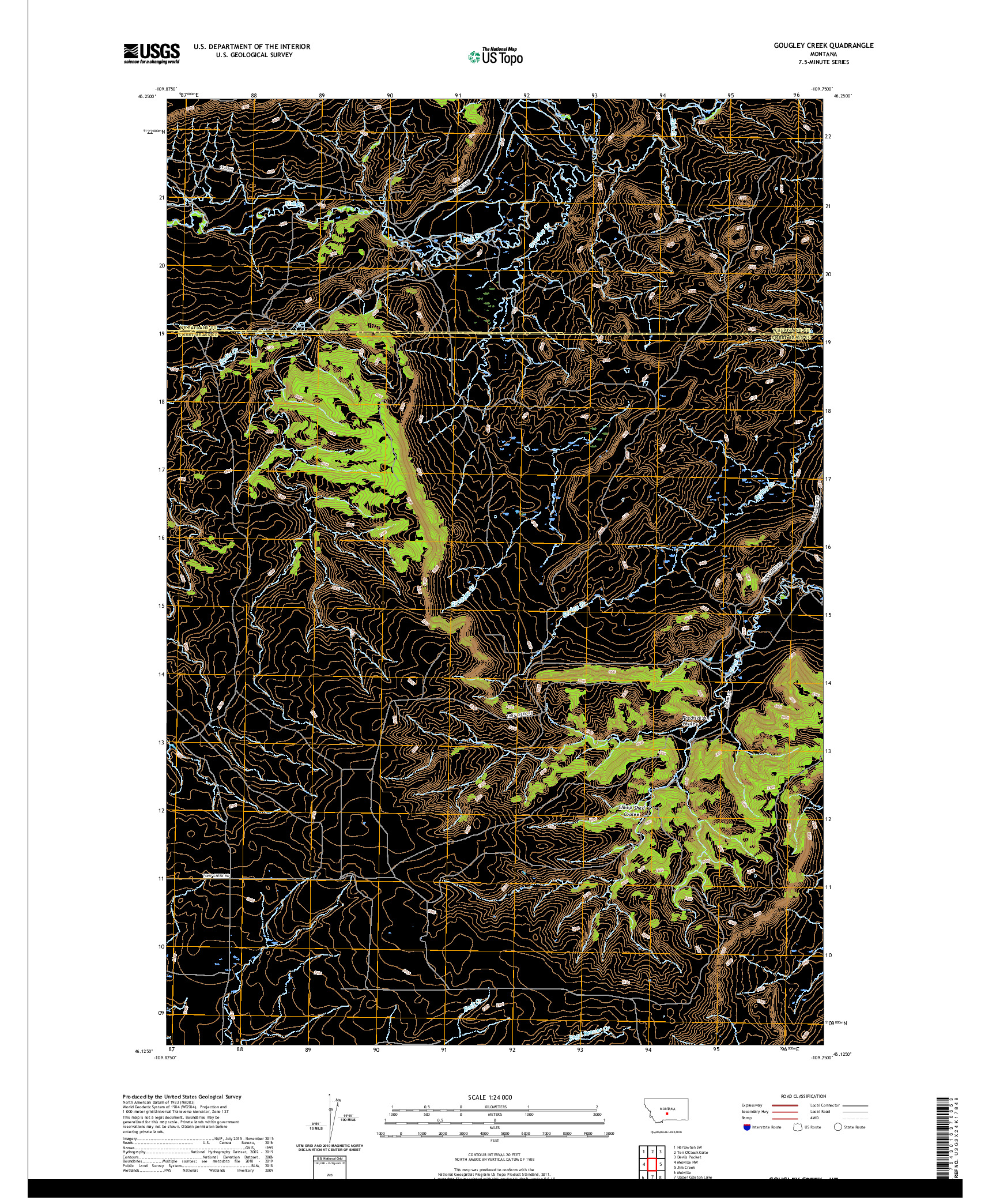 USGS US TOPO 7.5-MINUTE MAP FOR GOUGLEY CREEK, MT 2020