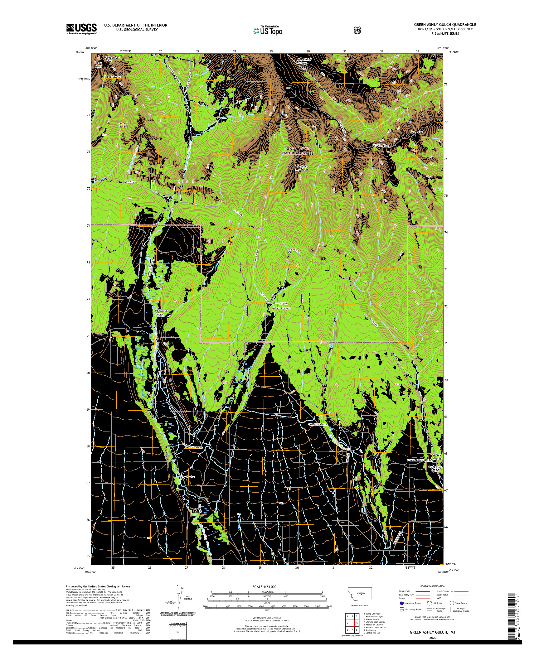 USGS US TOPO 7.5-MINUTE MAP FOR GREEN ASHLY GULCH, MT 2020