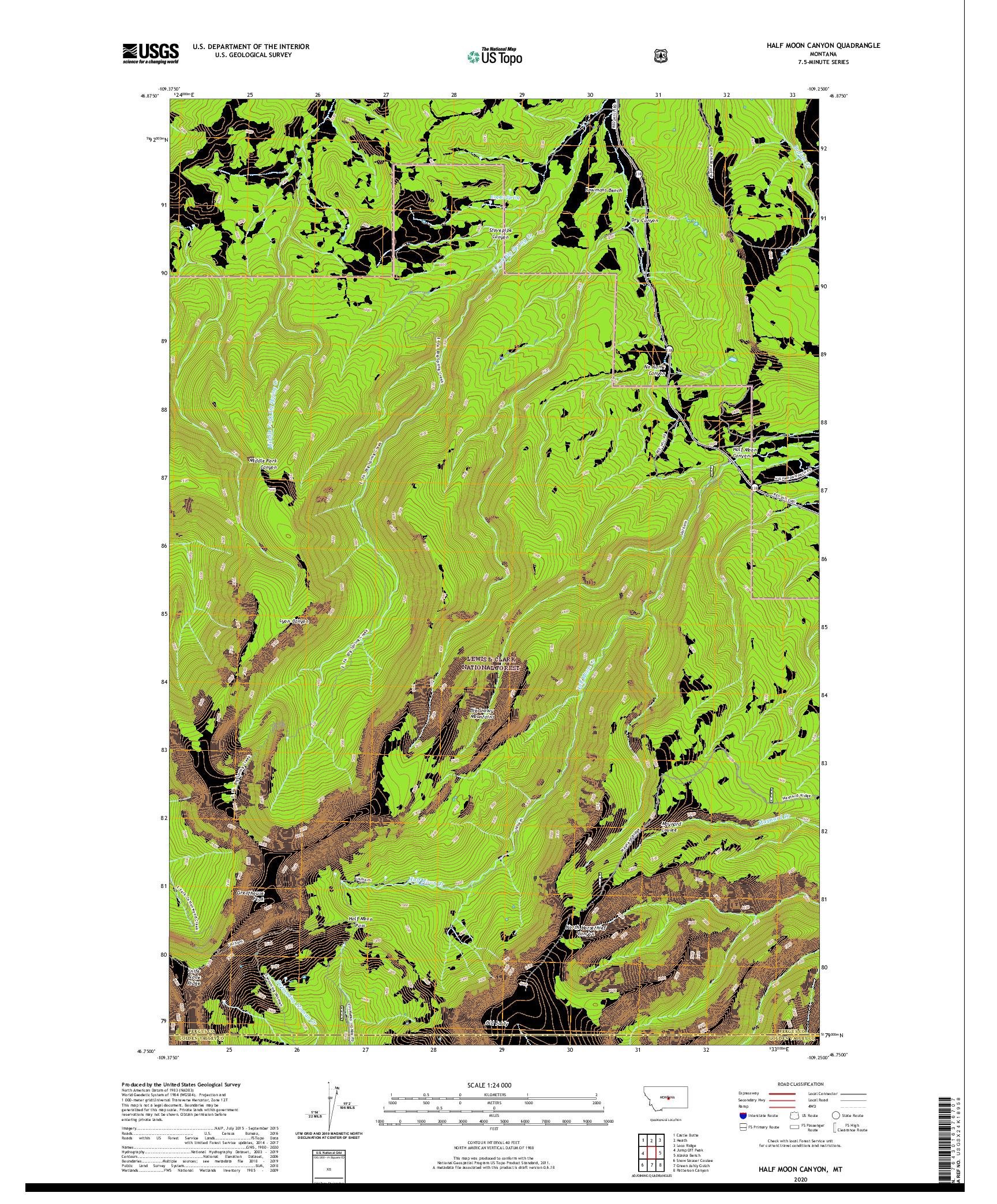 USGS US TOPO 7.5-MINUTE MAP FOR HALF MOON CANYON, MT 2020