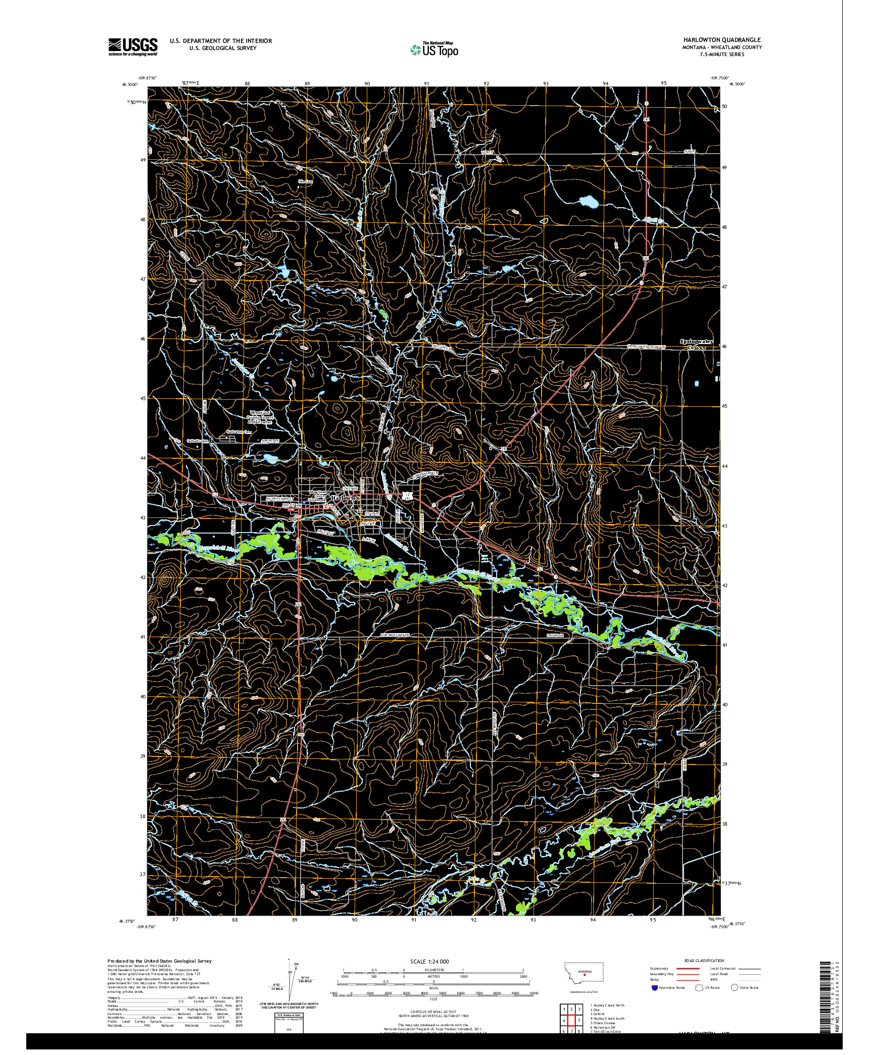 USGS US TOPO 7.5-MINUTE MAP FOR HARLOWTON, MT 2020