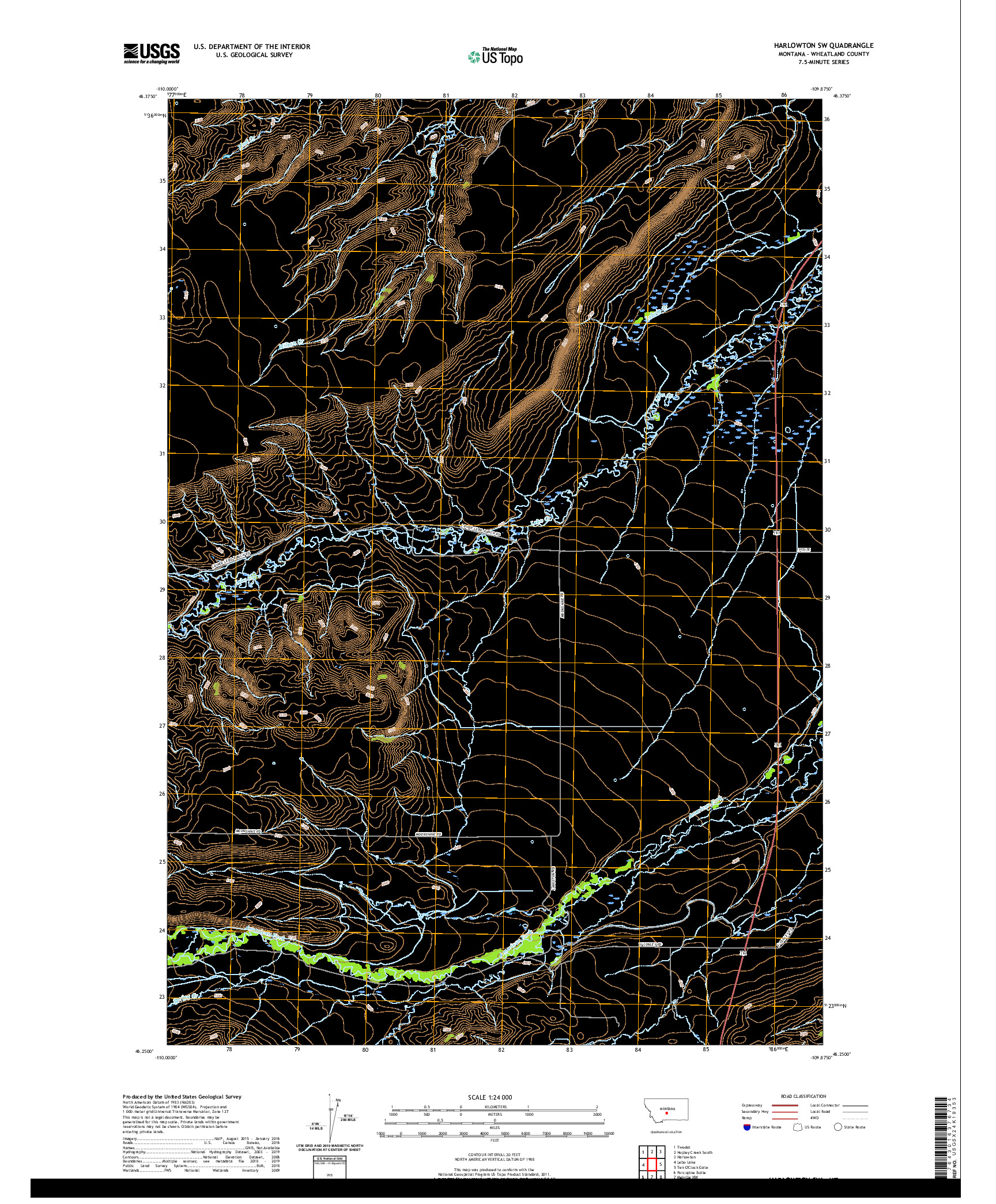 USGS US TOPO 7.5-MINUTE MAP FOR HARLOWTON SW, MT 2020