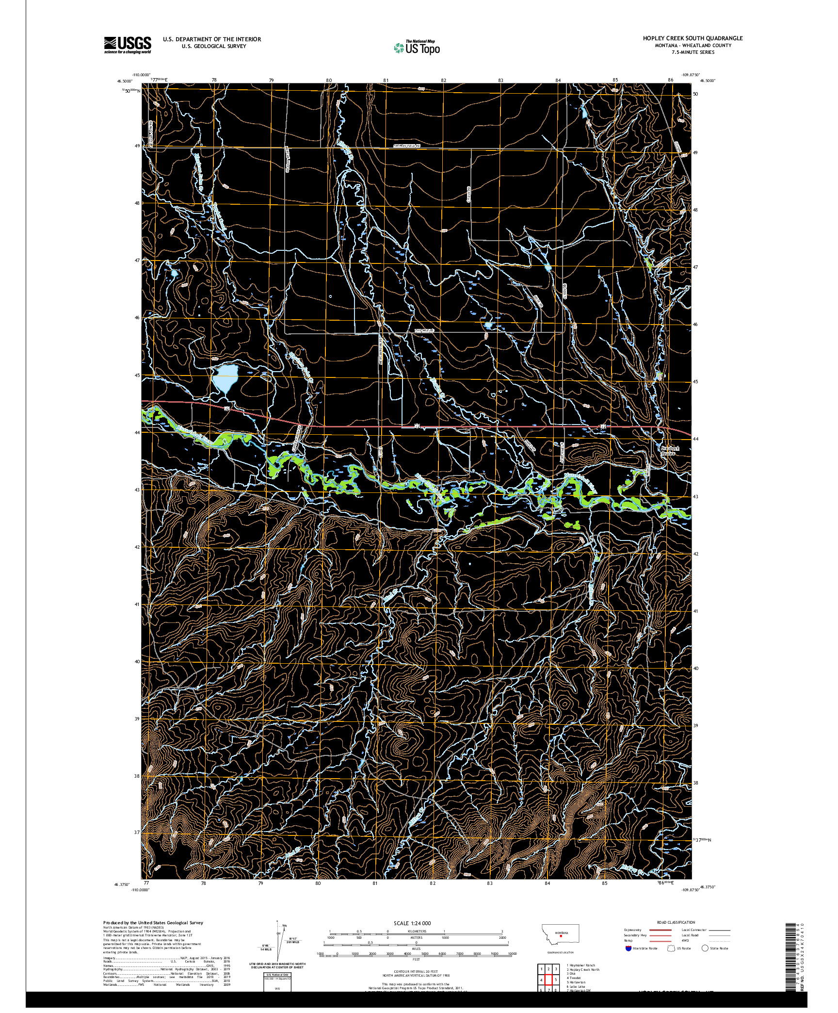 USGS US TOPO 7.5-MINUTE MAP FOR HOPLEY CREEK SOUTH, MT 2020