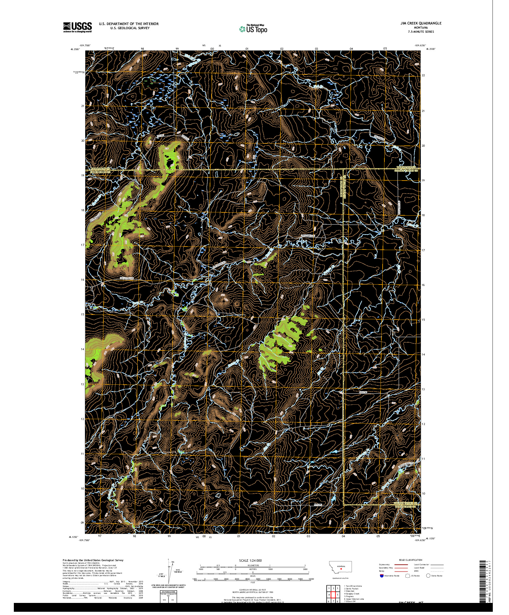 USGS US TOPO 7.5-MINUTE MAP FOR JIM CREEK, MT 2020