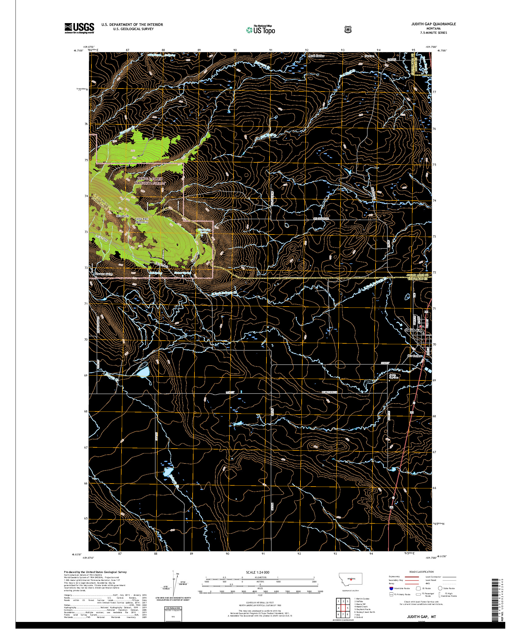 USGS US TOPO 7.5-MINUTE MAP FOR JUDITH GAP, MT 2020
