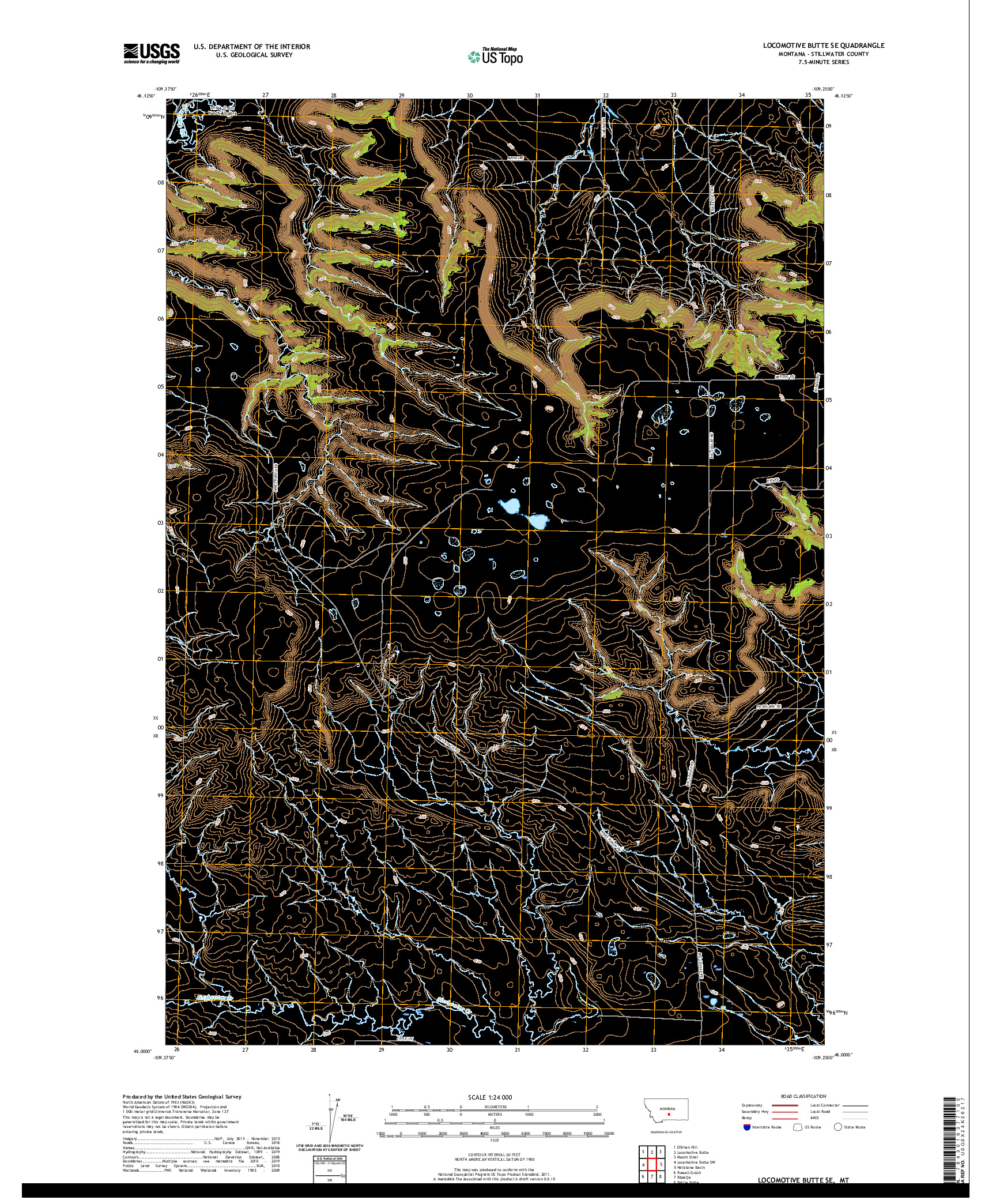 USGS US TOPO 7.5-MINUTE MAP FOR LOCOMOTIVE BUTTE SE, MT 2020