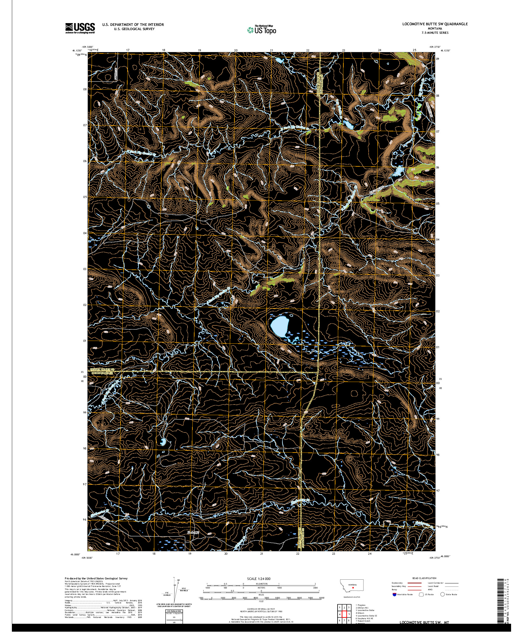 USGS US TOPO 7.5-MINUTE MAP FOR LOCOMOTIVE BUTTE SW, MT 2020