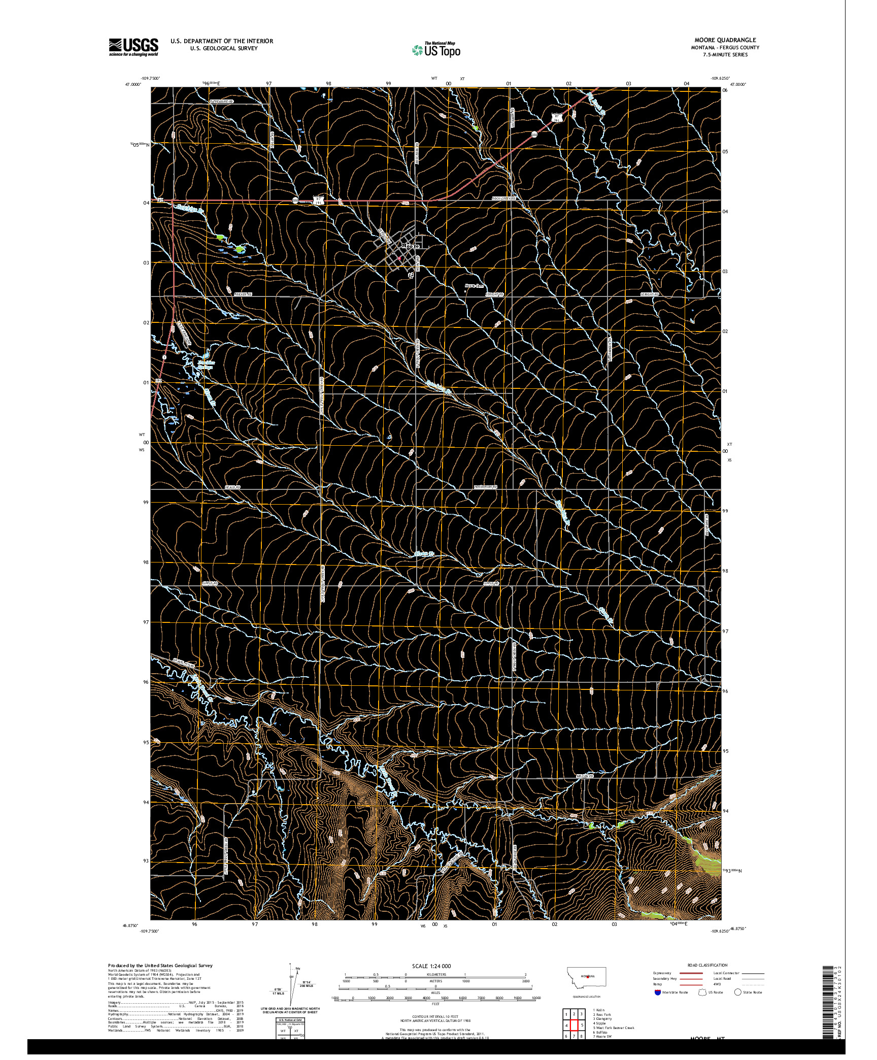 USGS US TOPO 7.5-MINUTE MAP FOR MOORE, MT 2020