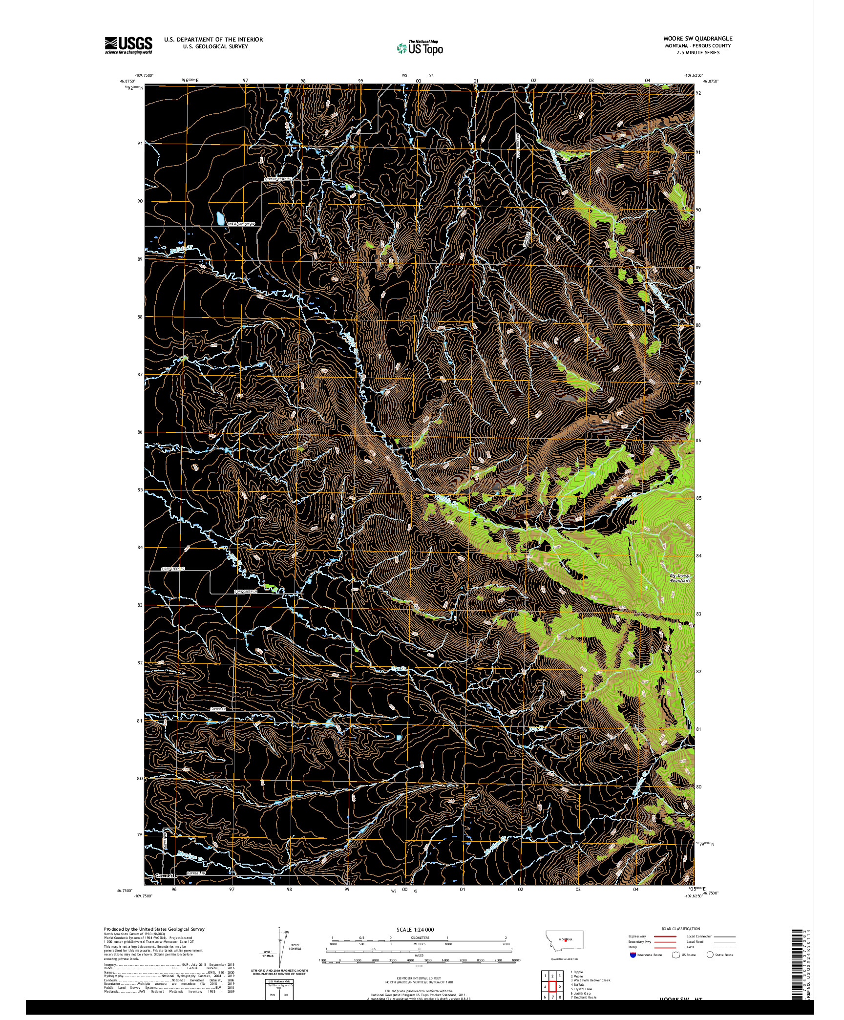 USGS US TOPO 7.5-MINUTE MAP FOR MOORE SW, MT 2020
