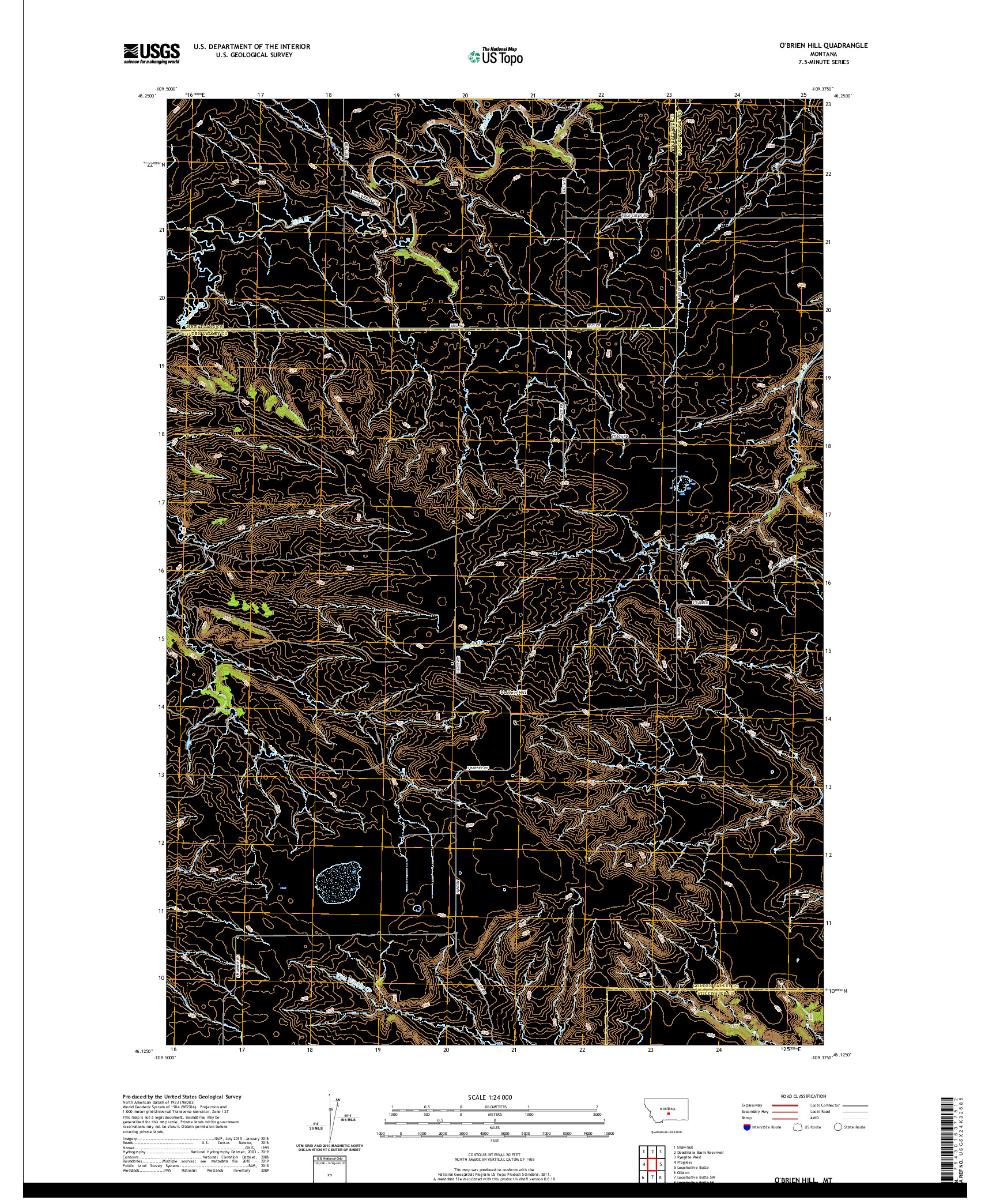 USGS US TOPO 7.5-MINUTE MAP FOR O'BRIEN HILL, MT 2020