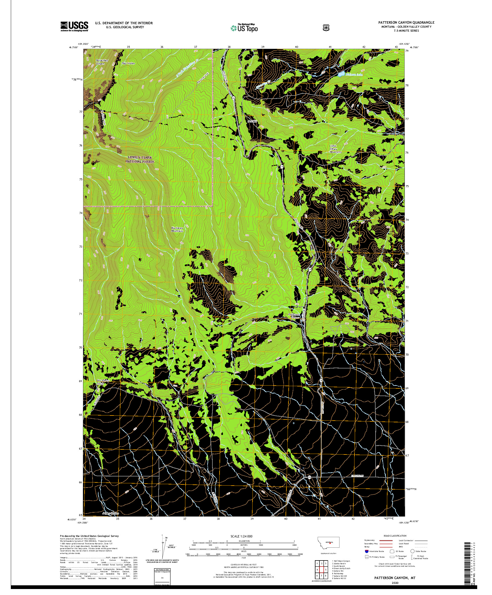 USGS US TOPO 7.5-MINUTE MAP FOR PATTERSON CANYON, MT 2020