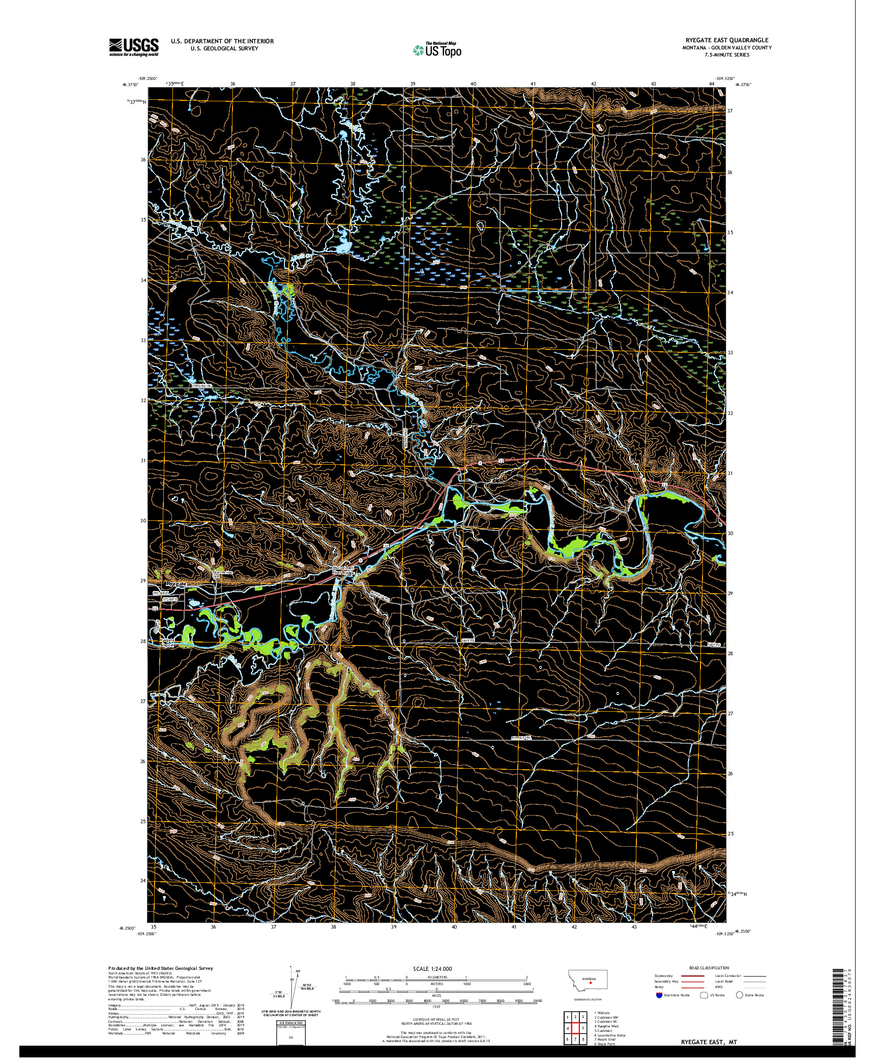 USGS US TOPO 7.5-MINUTE MAP FOR RYEGATE EAST, MT 2020