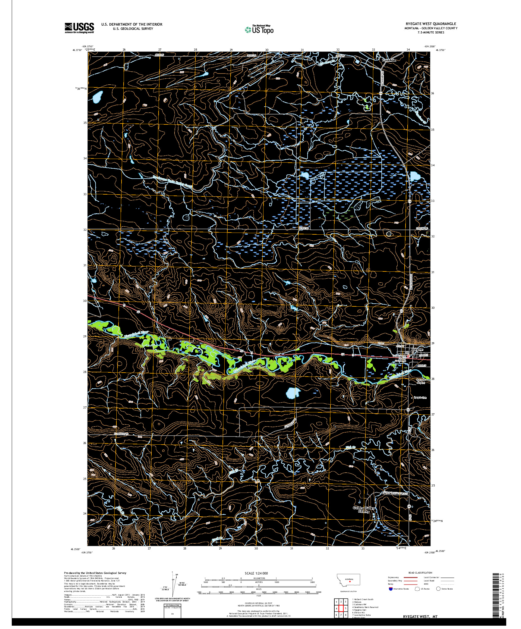 USGS US TOPO 7.5-MINUTE MAP FOR RYEGATE WEST, MT 2020