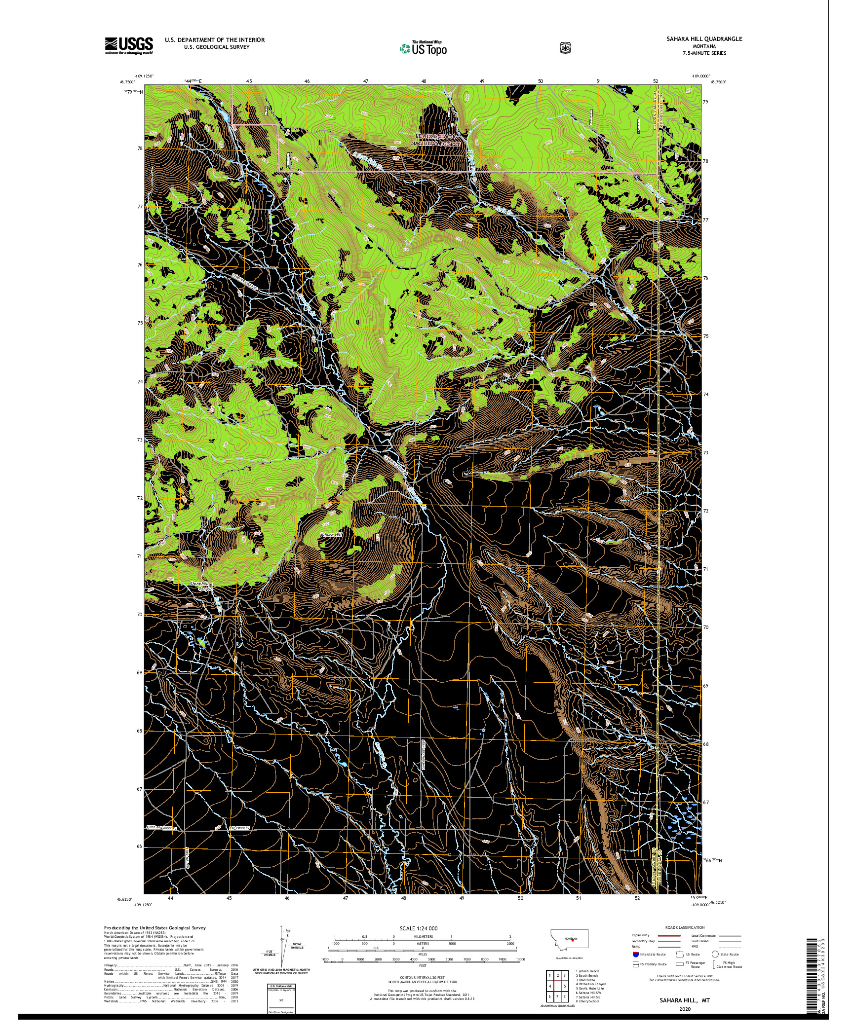 USGS US TOPO 7.5-MINUTE MAP FOR SAHARA HILL, MT 2020