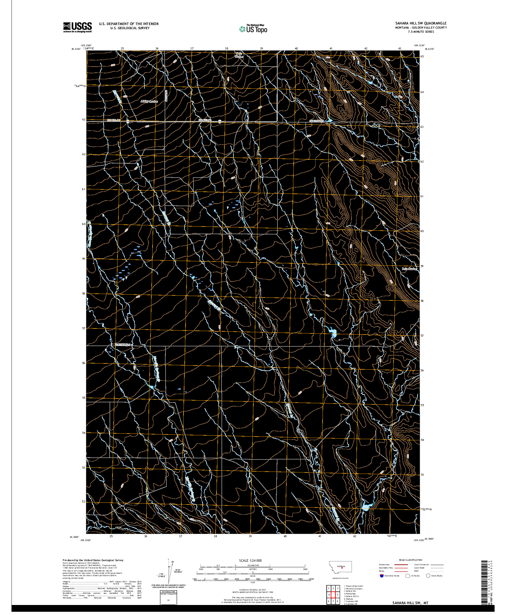 USGS US TOPO 7.5-MINUTE MAP FOR SAHARA HILL SW, MT 2020