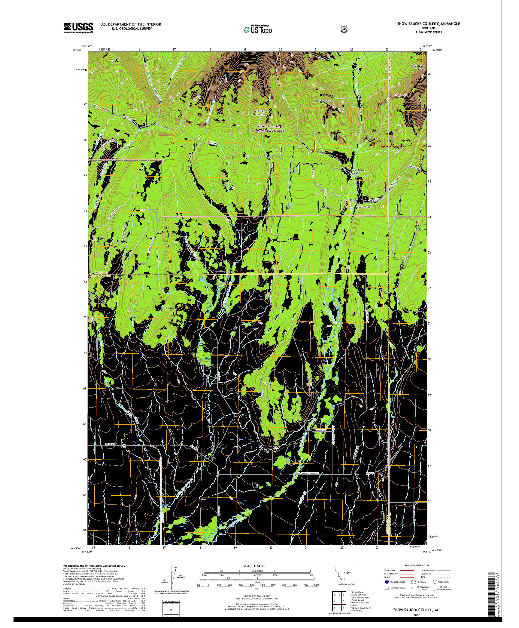 USGS US TOPO 7.5-MINUTE MAP FOR SNOW SAUCER COULEE, MT 2020