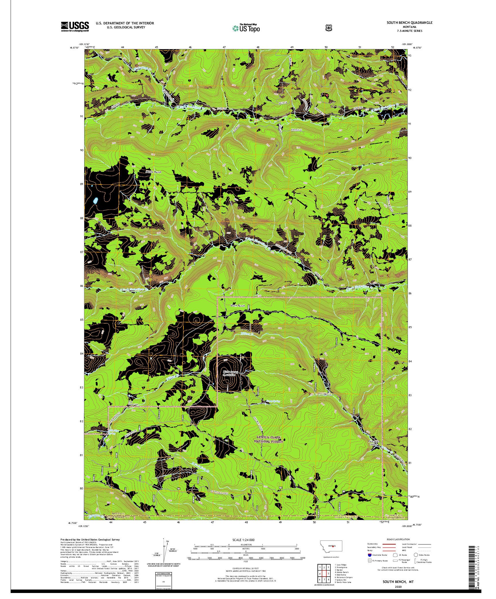 USGS US TOPO 7.5-MINUTE MAP FOR SOUTH BENCH, MT 2020