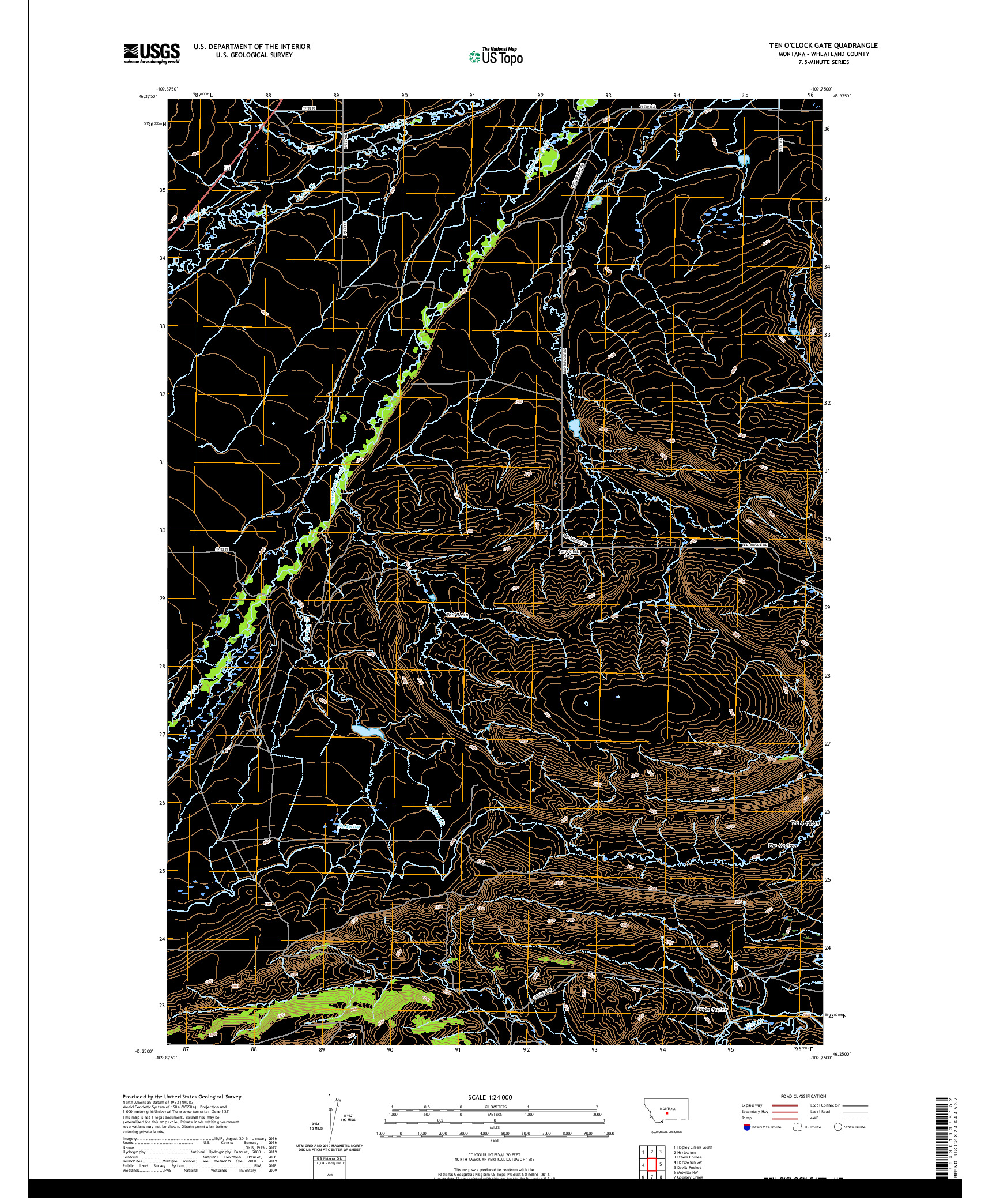 USGS US TOPO 7.5-MINUTE MAP FOR TEN O'CLOCK GATE, MT 2020