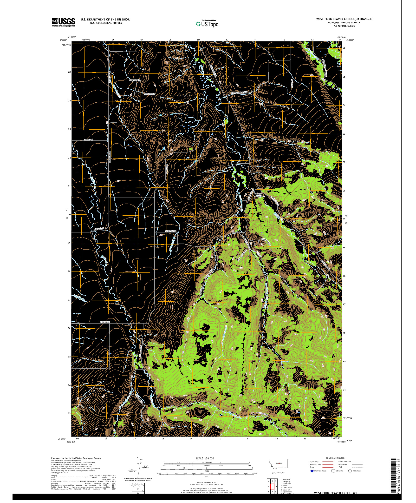 USGS US TOPO 7.5-MINUTE MAP FOR WEST FORK BEAVER CREEK, MT 2020