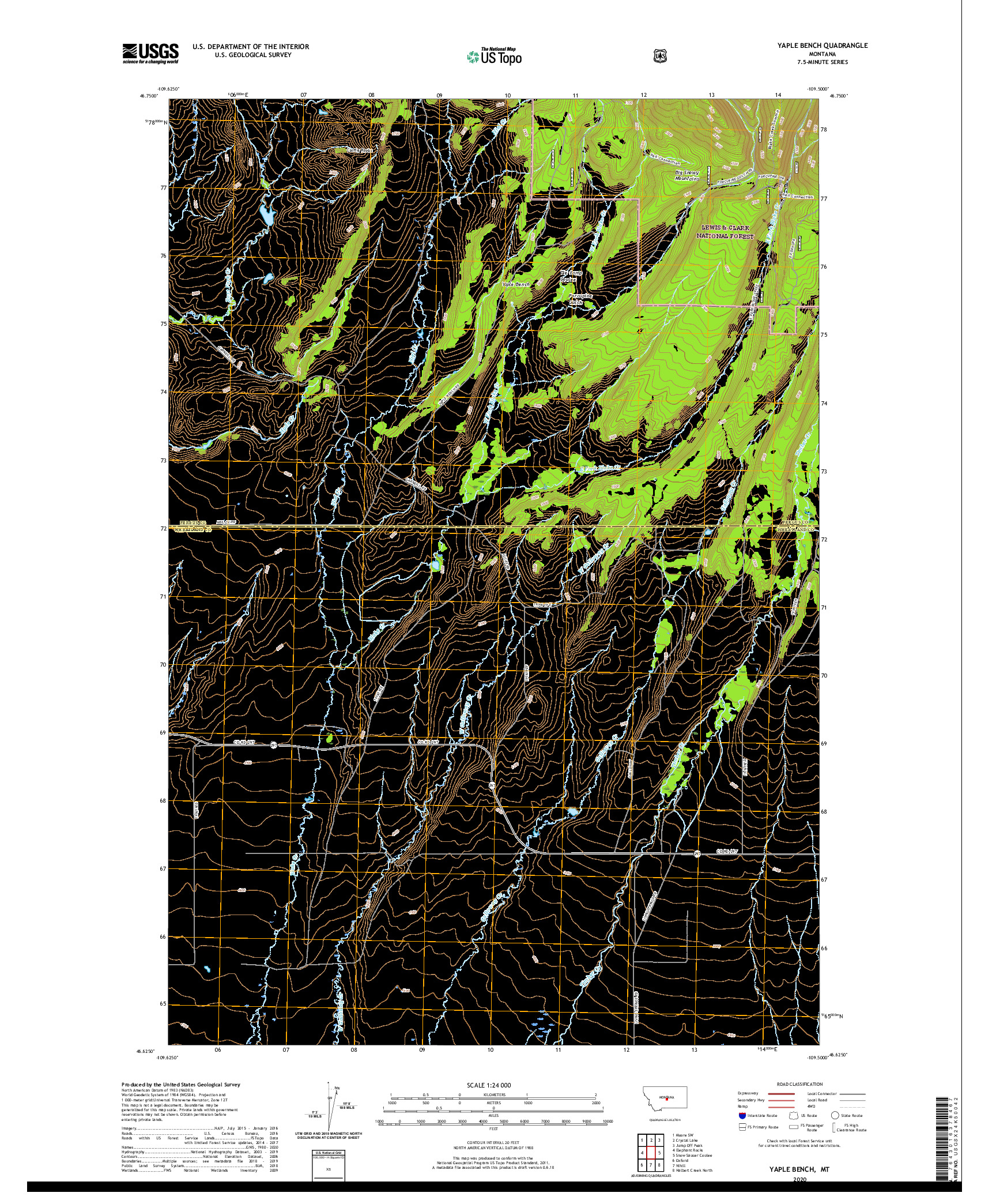 USGS US TOPO 7.5-MINUTE MAP FOR YAPLE BENCH, MT 2020