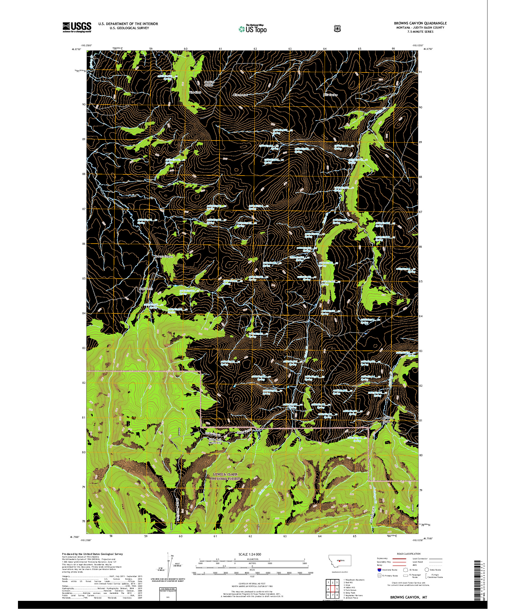 USGS US TOPO 7.5-MINUTE MAP FOR BROWNS CANYON, MT 2020