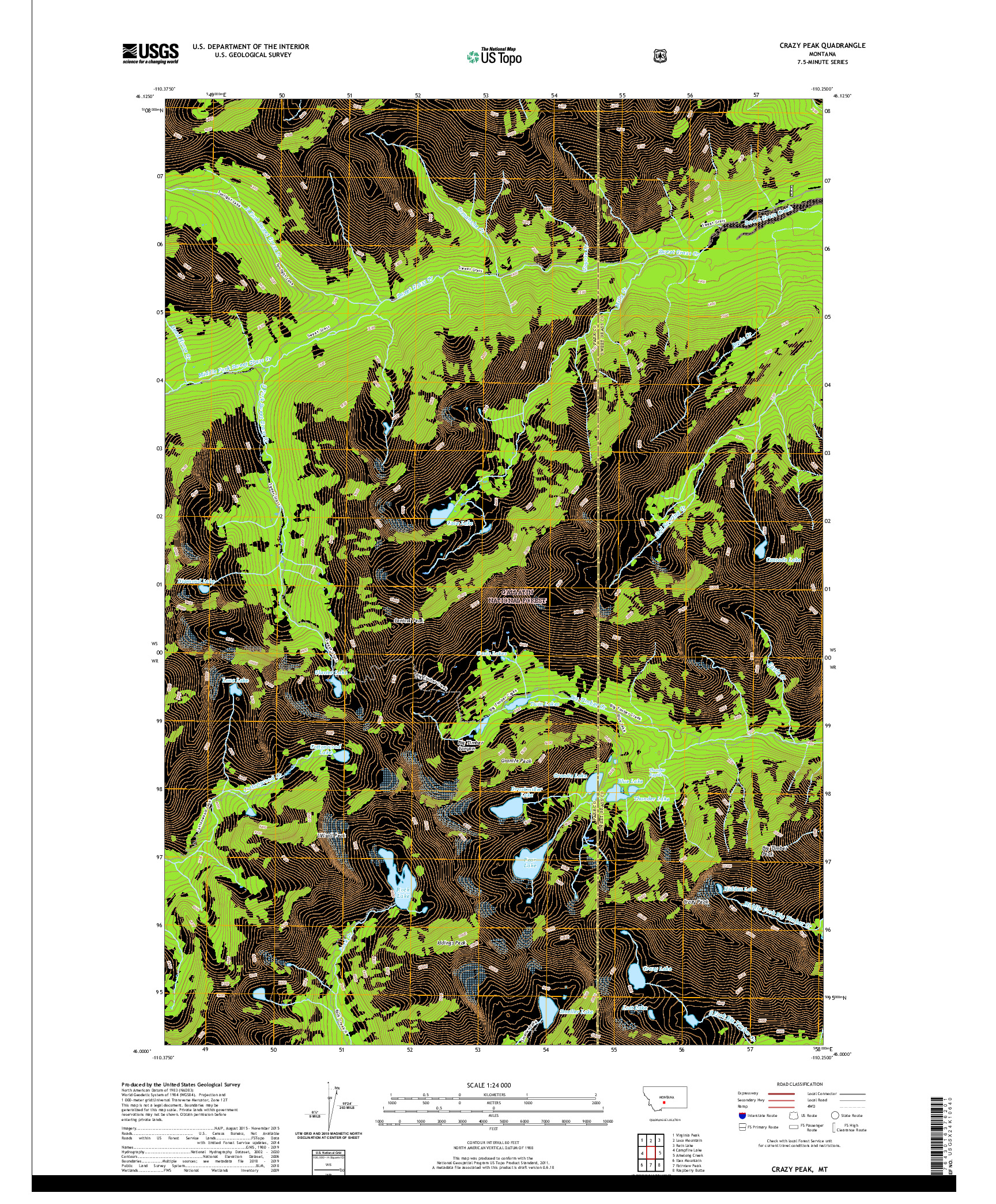 USGS US TOPO 7.5-MINUTE MAP FOR CRAZY PEAK, MT 2020