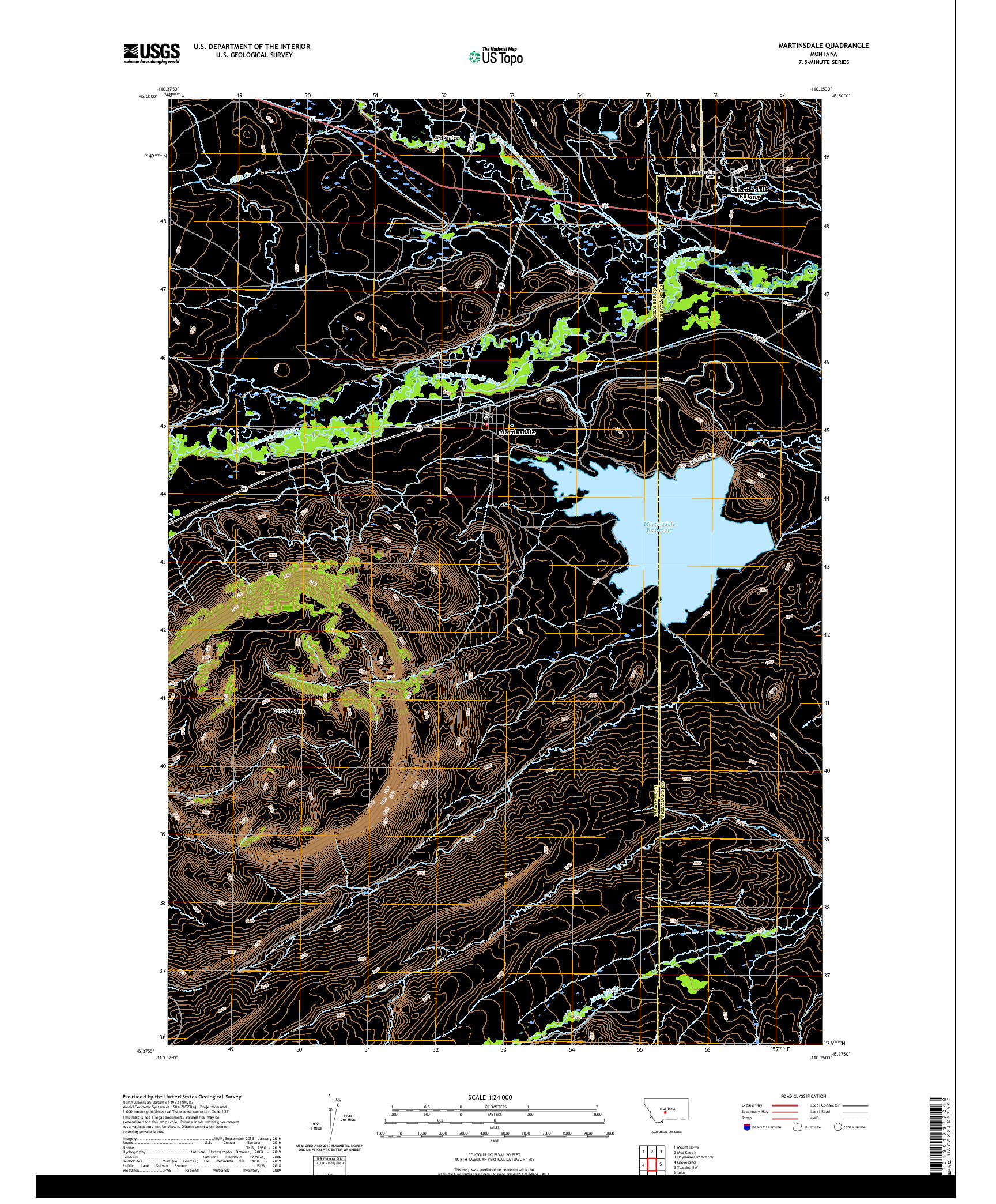 USGS US TOPO 7.5-MINUTE MAP FOR MARTINSDALE, MT 2020