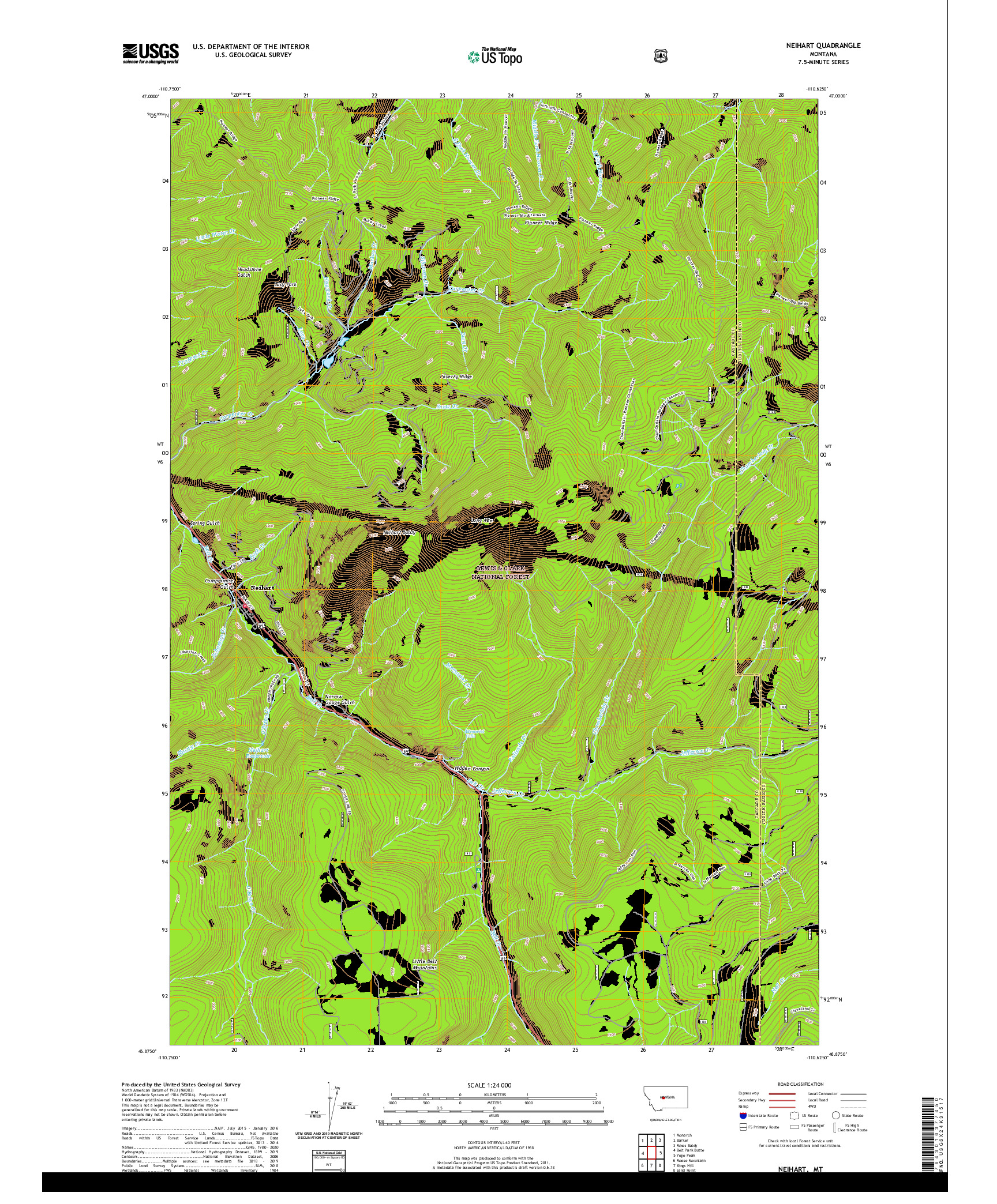 USGS US TOPO 7.5-MINUTE MAP FOR NEIHART, MT 2020