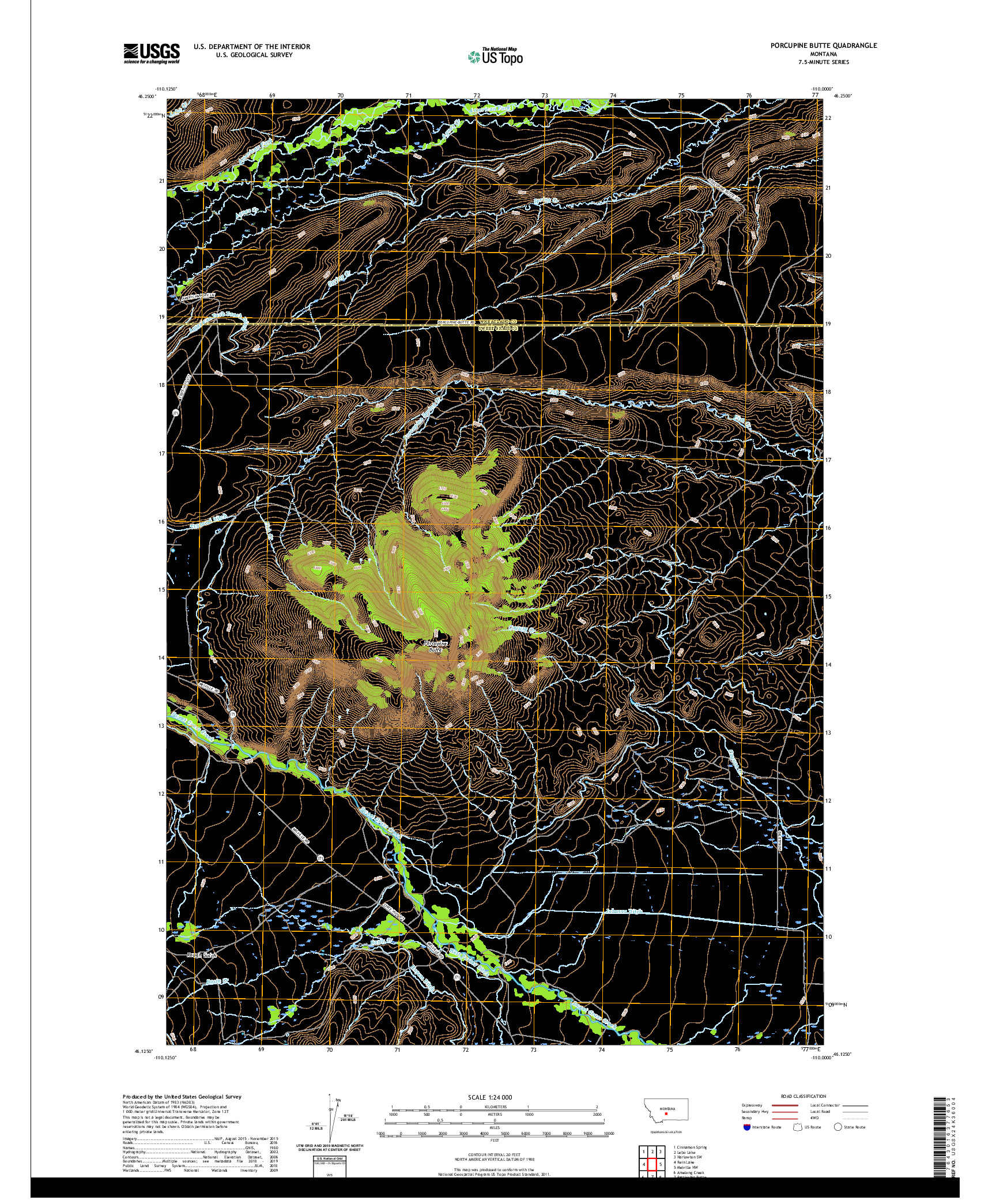 USGS US TOPO 7.5-MINUTE MAP FOR PORCUPINE BUTTE, MT 2020