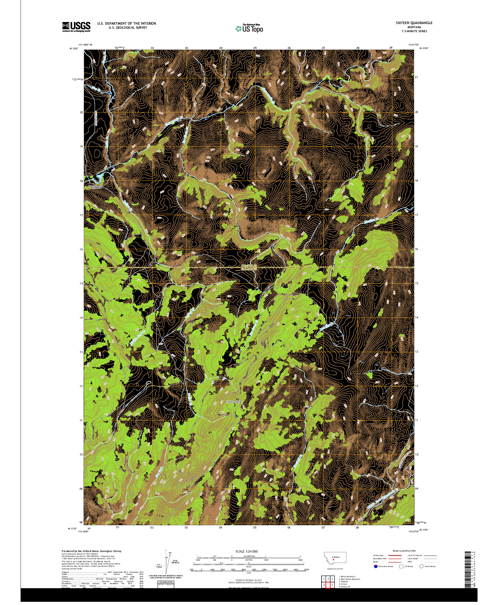 USGS US TOPO 7.5-MINUTE MAP FOR SIXTEEN, MT 2020