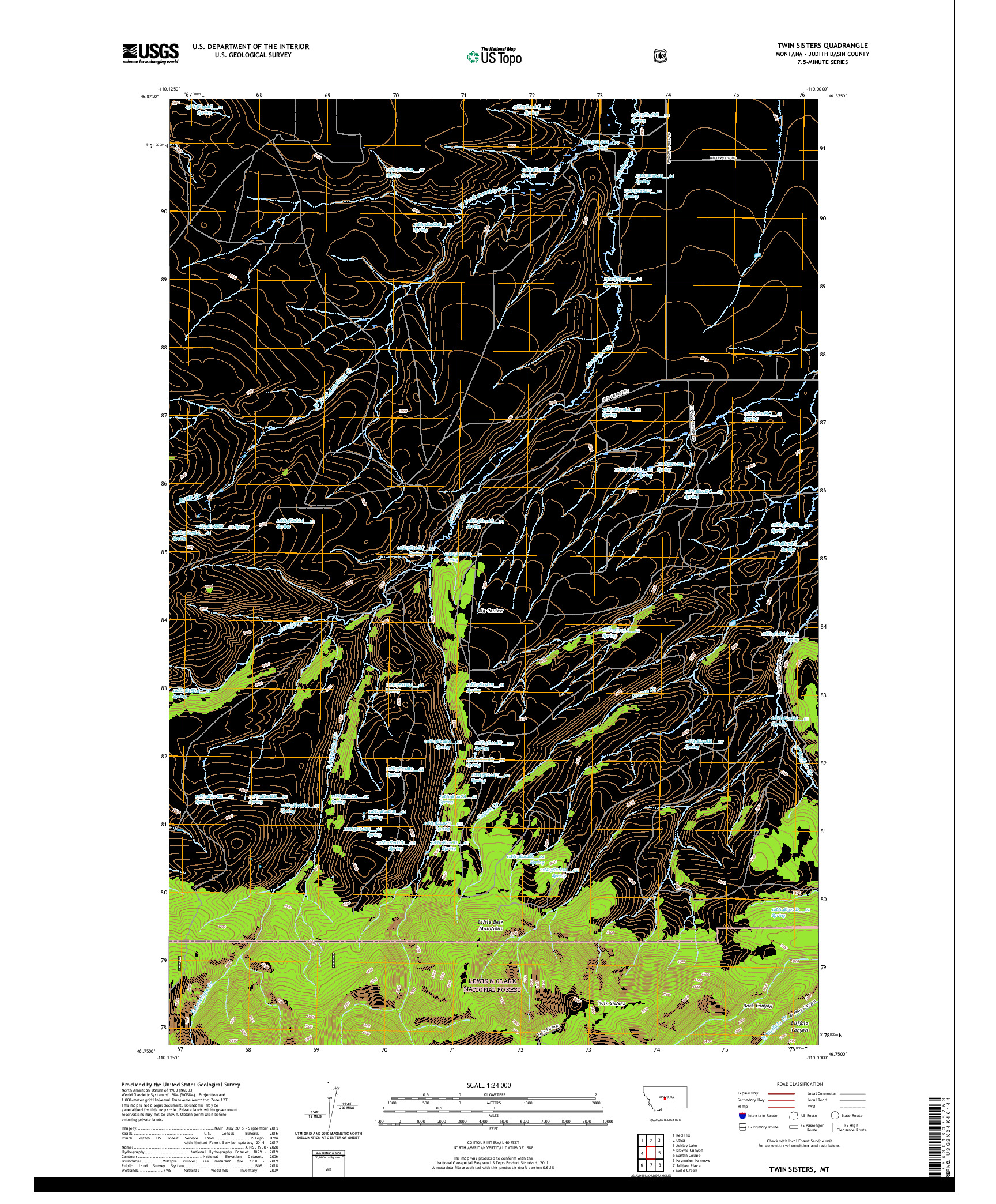 USGS US TOPO 7.5-MINUTE MAP FOR TWIN SISTERS, MT 2020