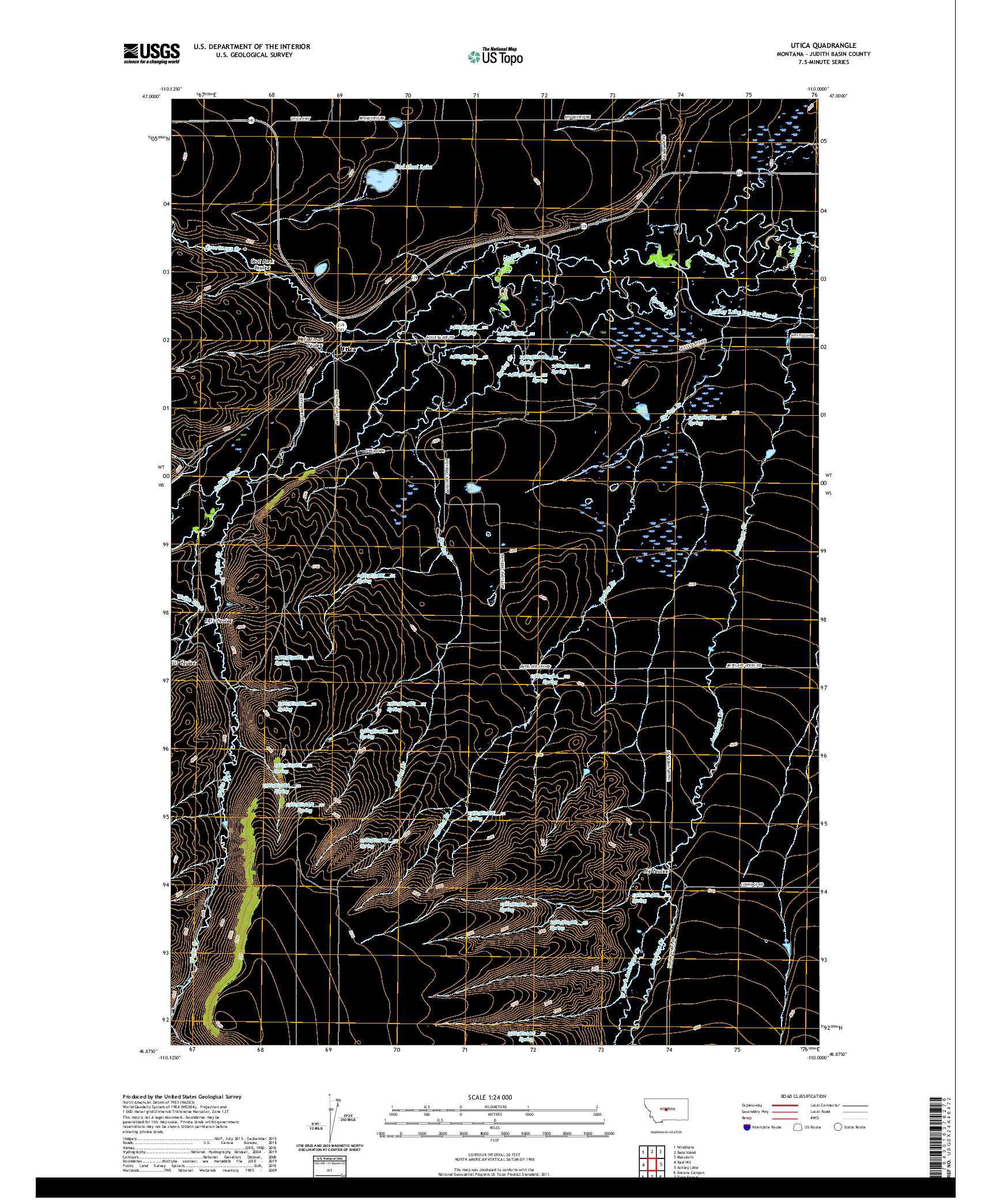 USGS US TOPO 7.5-MINUTE MAP FOR UTICA, MT 2020