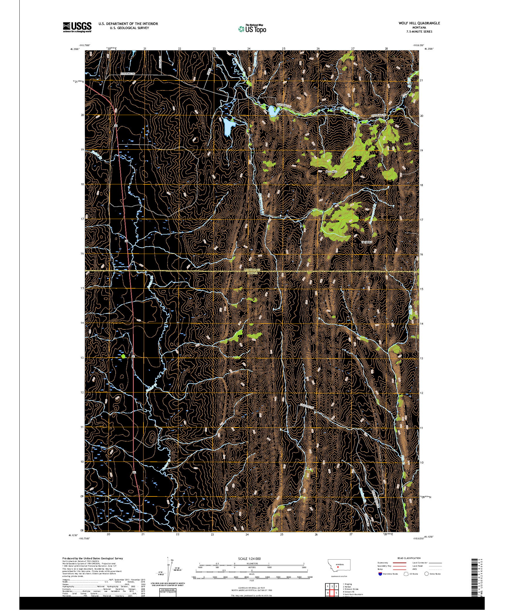 USGS US TOPO 7.5-MINUTE MAP FOR WOLF HILL, MT 2020