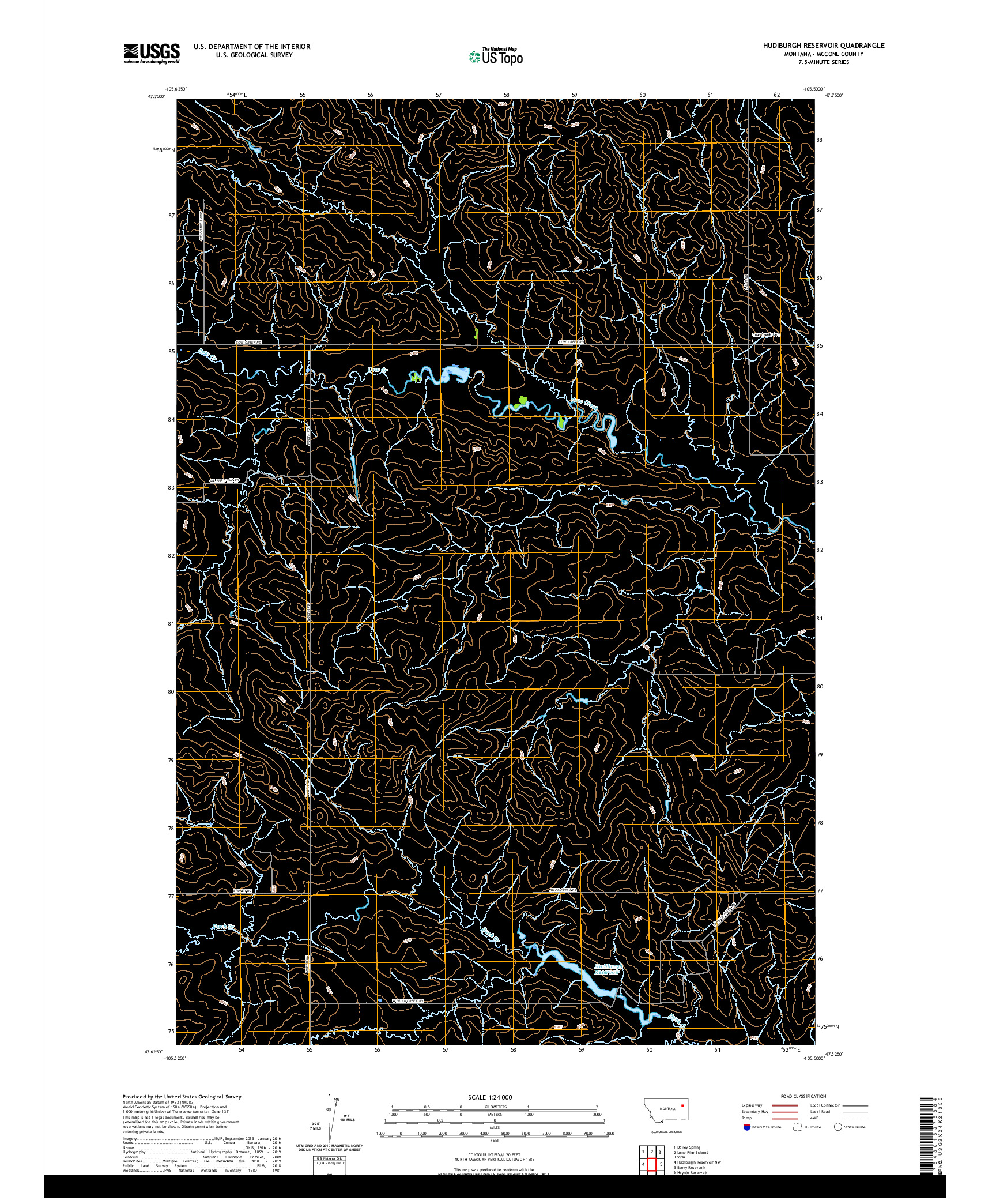 USGS US TOPO 7.5-MINUTE MAP FOR HUDIBURGH RESERVOIR, MT 2020