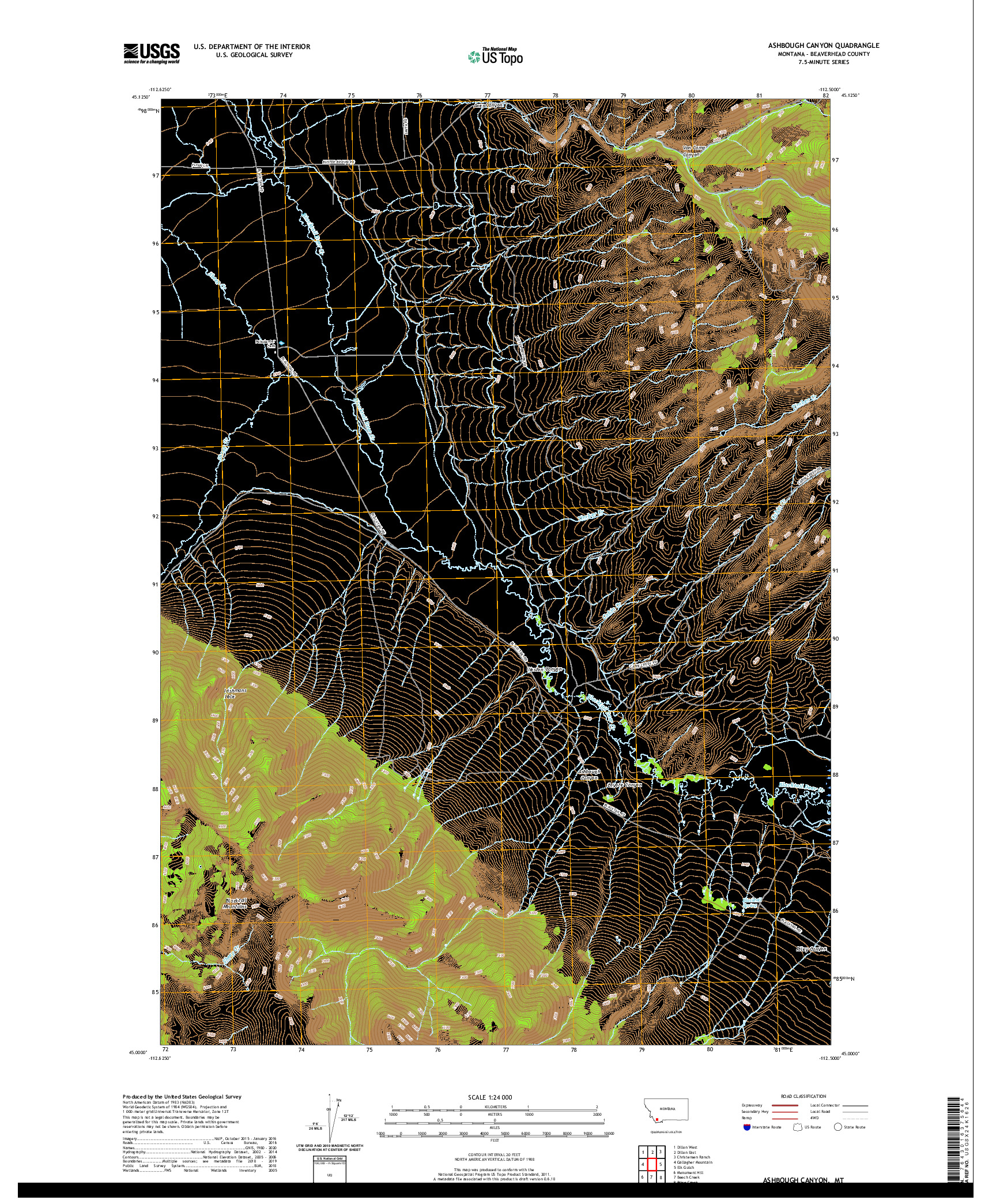 USGS US TOPO 7.5-MINUTE MAP FOR ASHBOUGH CANYON, MT 2020
