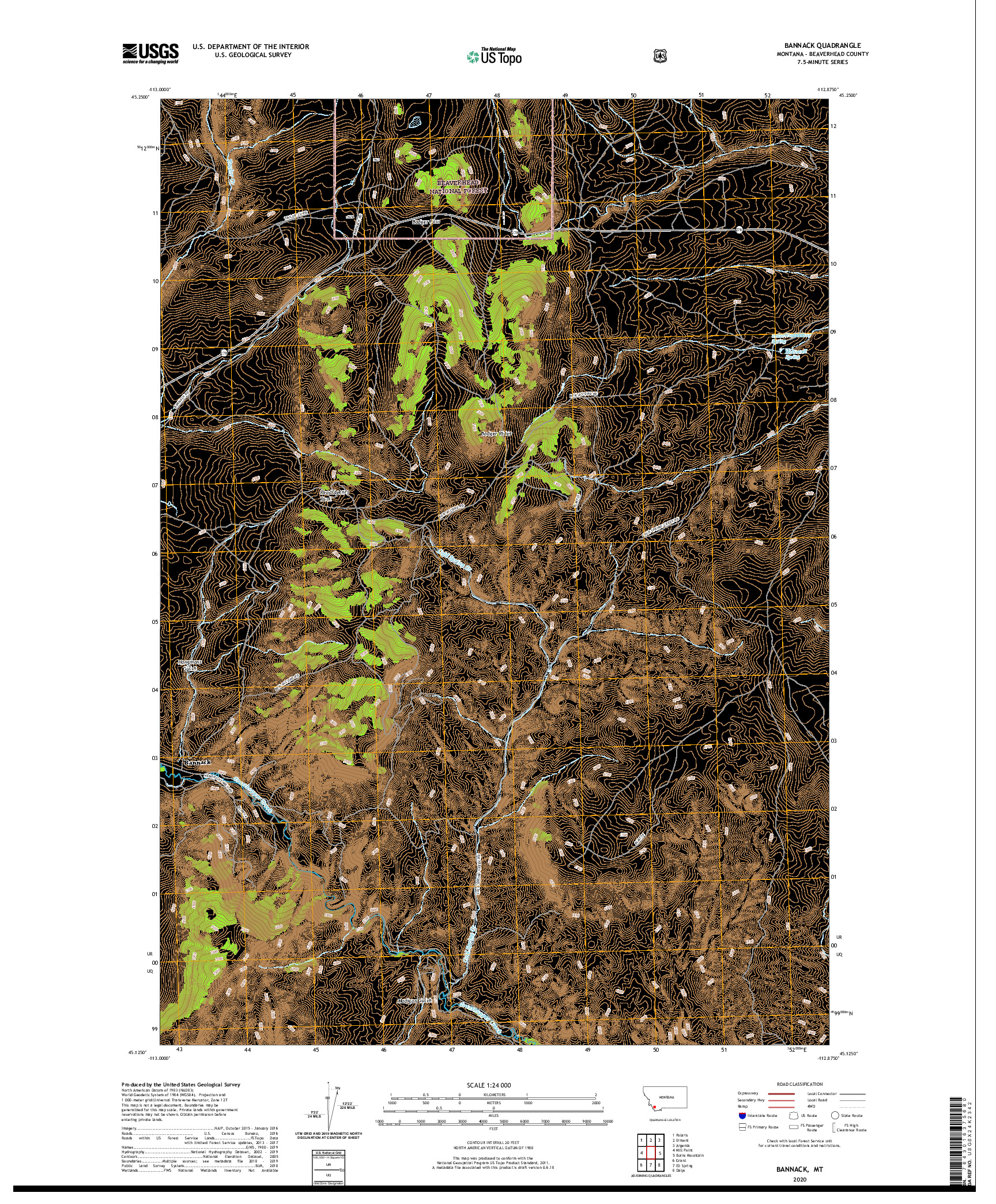 USGS US TOPO 7.5-MINUTE MAP FOR BANNACK, MT 2020