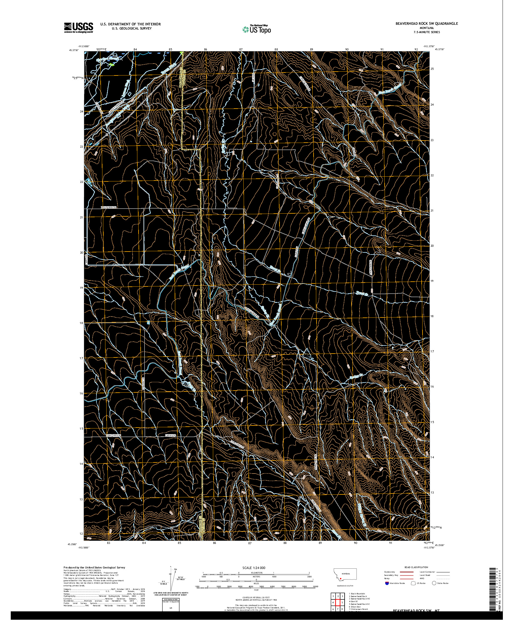 USGS US TOPO 7.5-MINUTE MAP FOR BEAVERHEAD ROCK SW, MT 2020