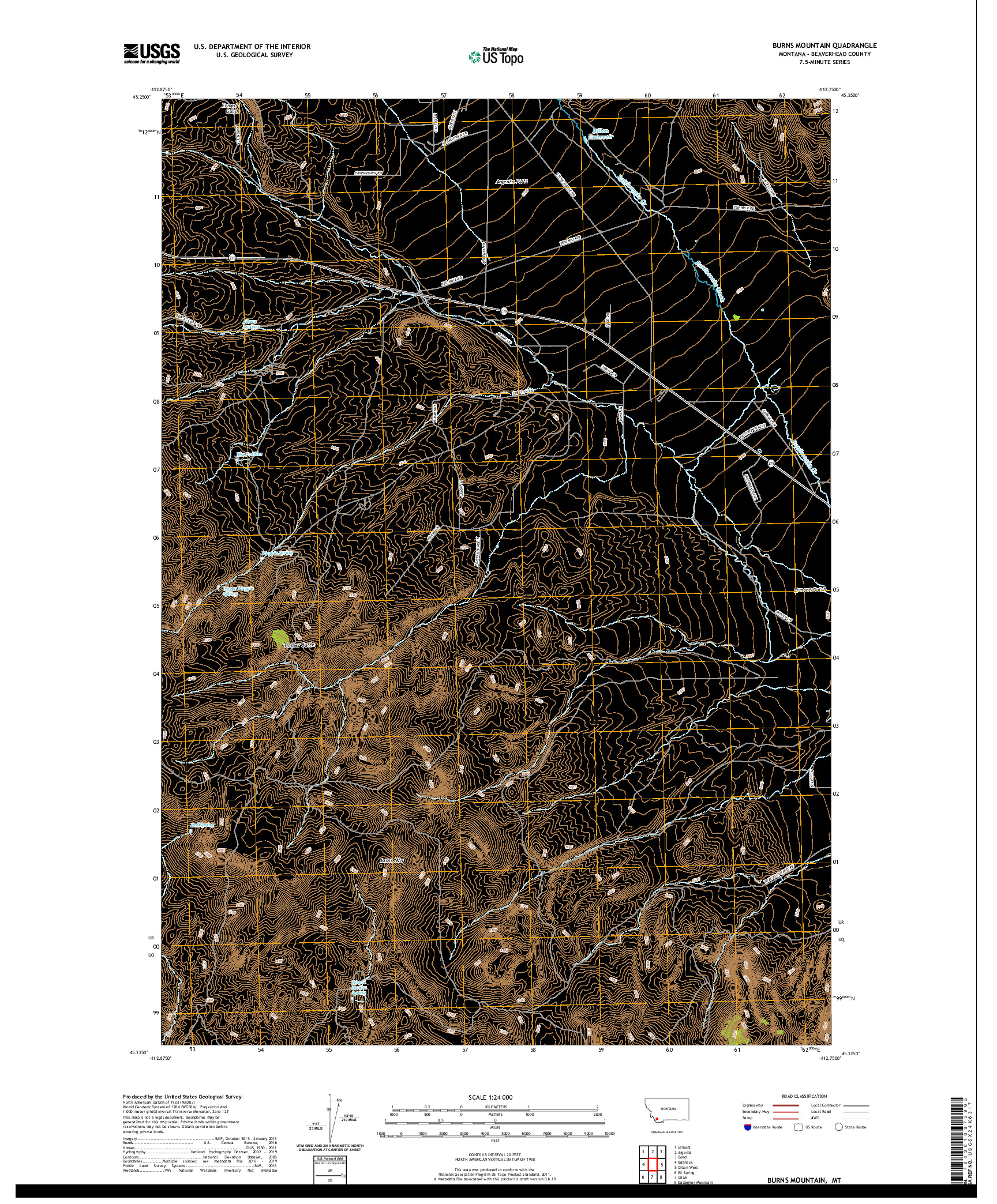 USGS US TOPO 7.5-MINUTE MAP FOR BURNS MOUNTAIN, MT 2020