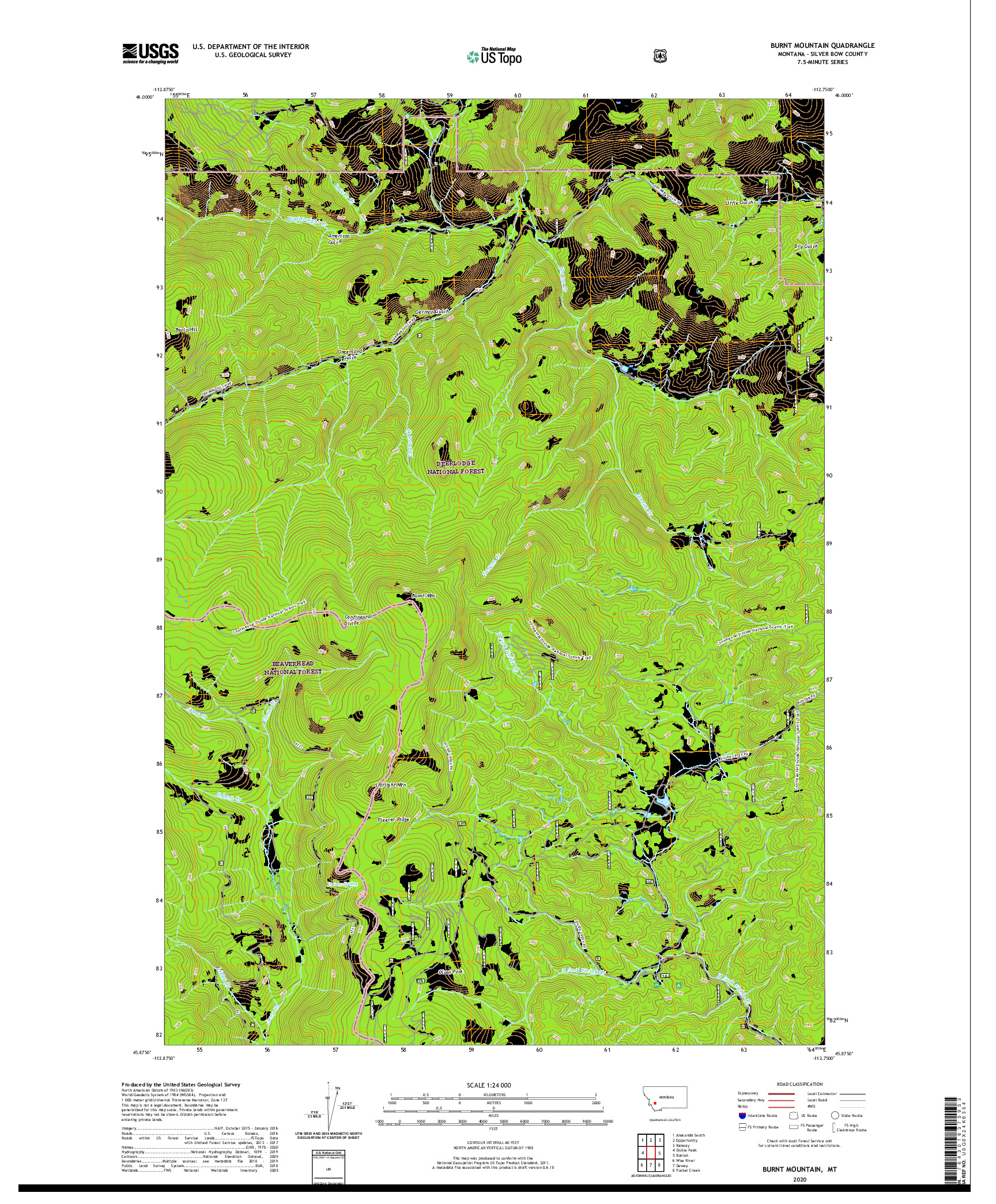 USGS US TOPO 7.5-MINUTE MAP FOR BURNT MOUNTAIN, MT 2020