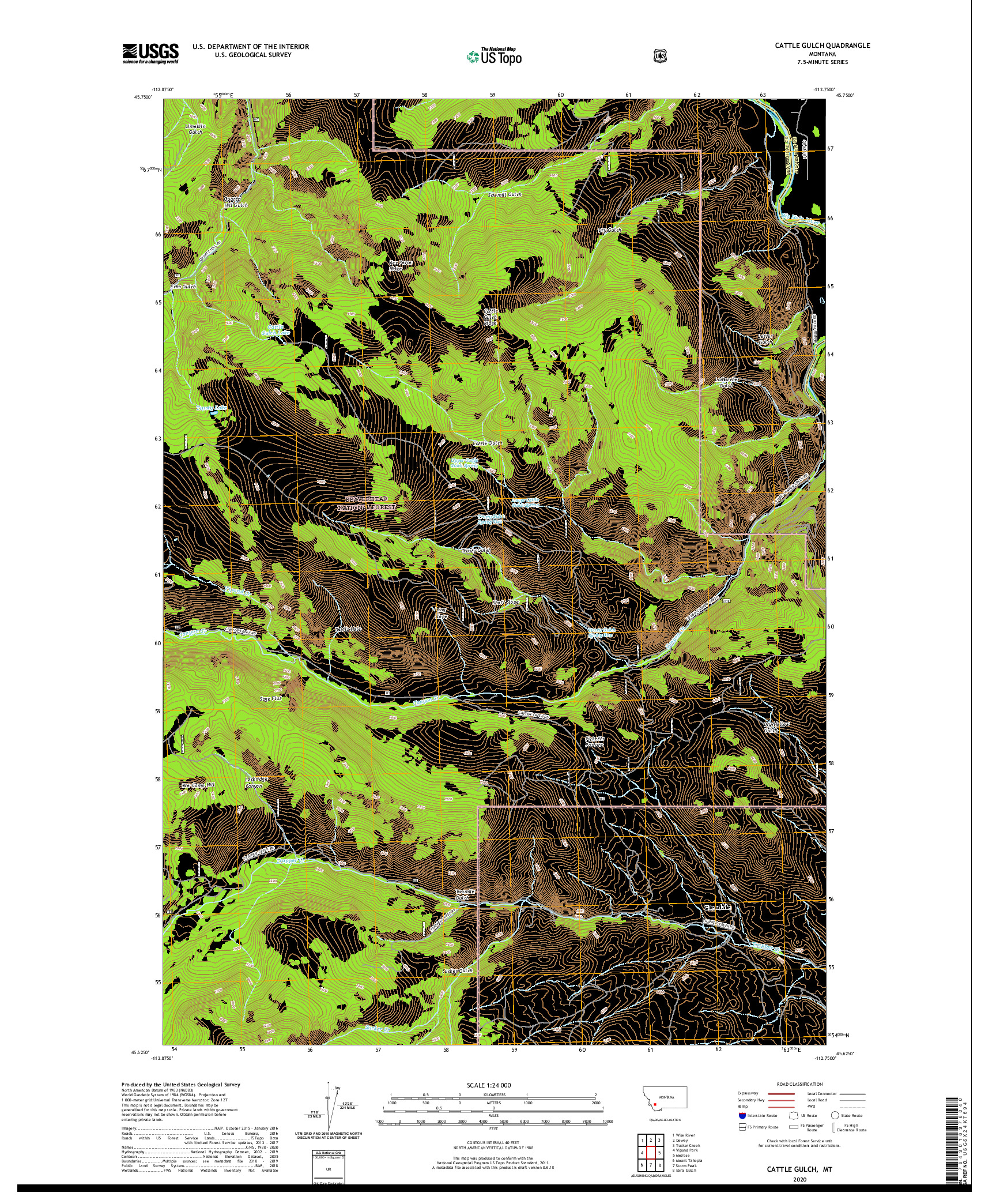 USGS US TOPO 7.5-MINUTE MAP FOR CATTLE GULCH, MT 2020
