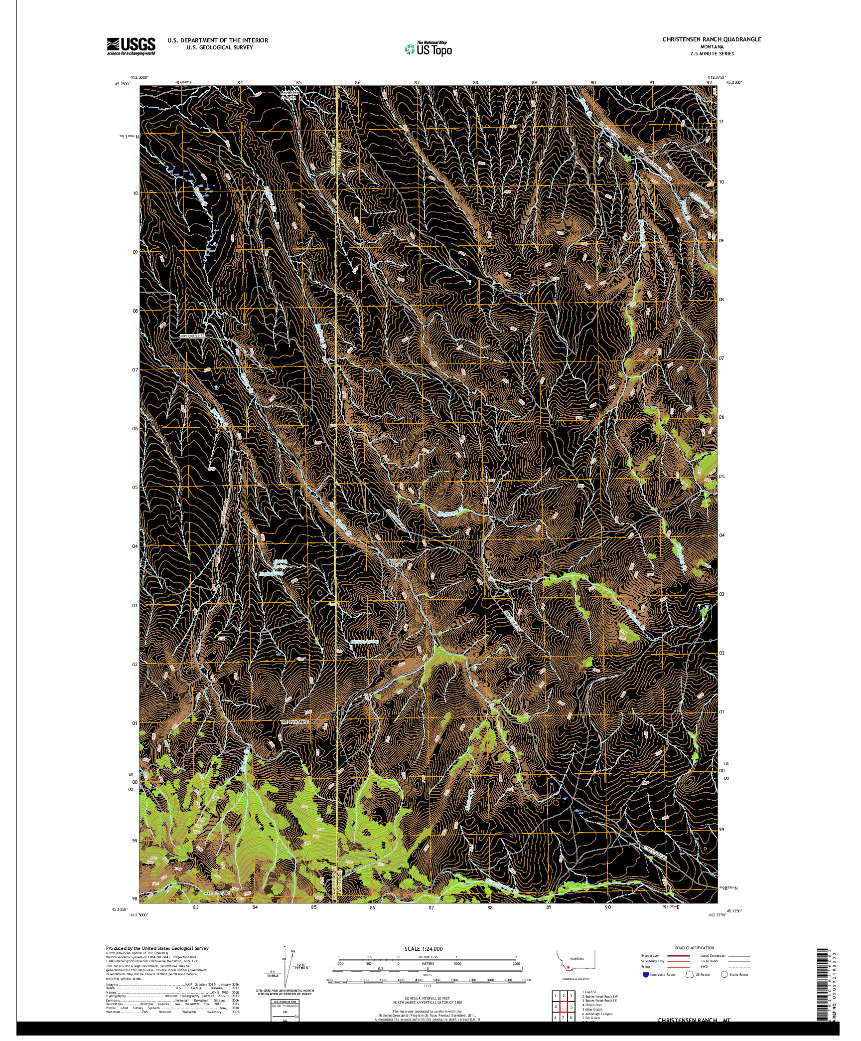 USGS US TOPO 7.5-MINUTE MAP FOR CHRISTENSEN RANCH, MT 2020