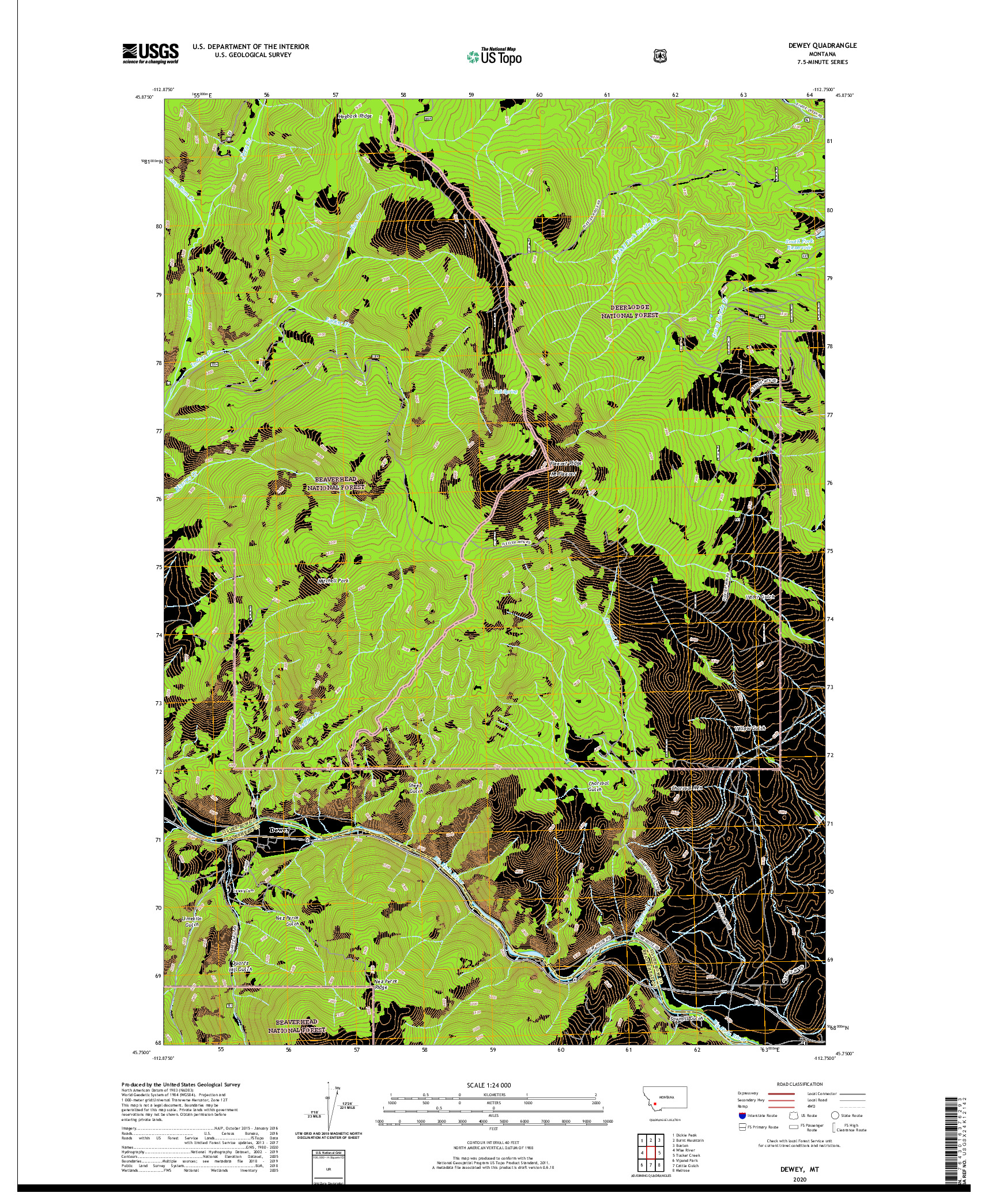 USGS US TOPO 7.5-MINUTE MAP FOR DEWEY, MT 2020