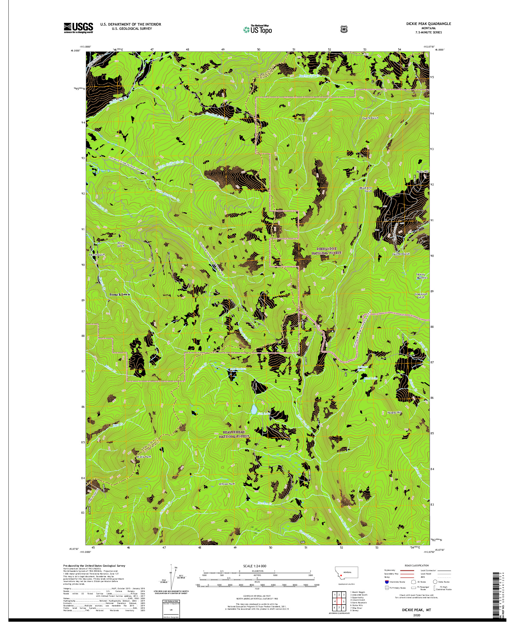 USGS US TOPO 7.5-MINUTE MAP FOR DICKIE PEAK, MT 2020