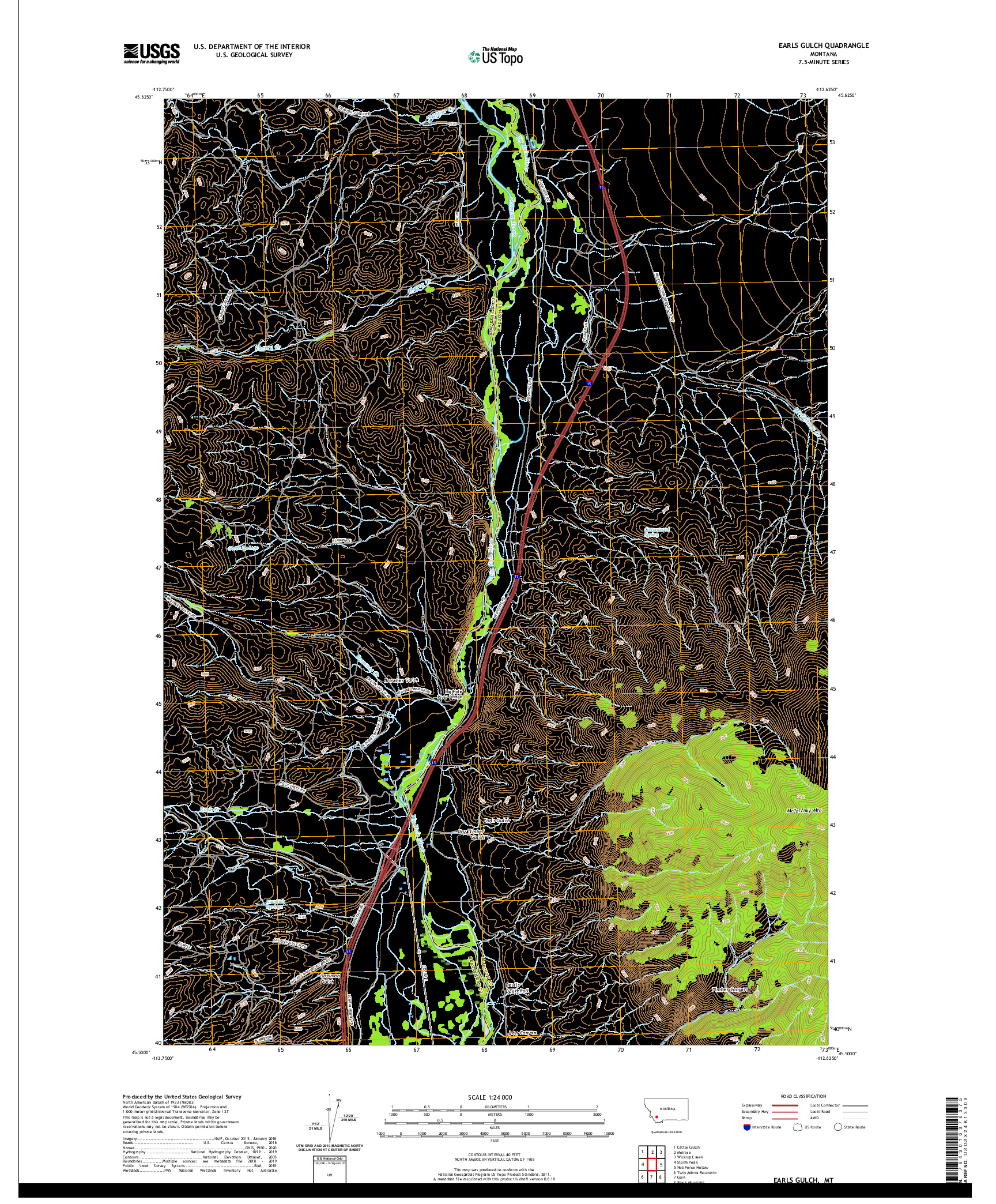 USGS US TOPO 7.5-MINUTE MAP FOR EARLS GULCH, MT 2020