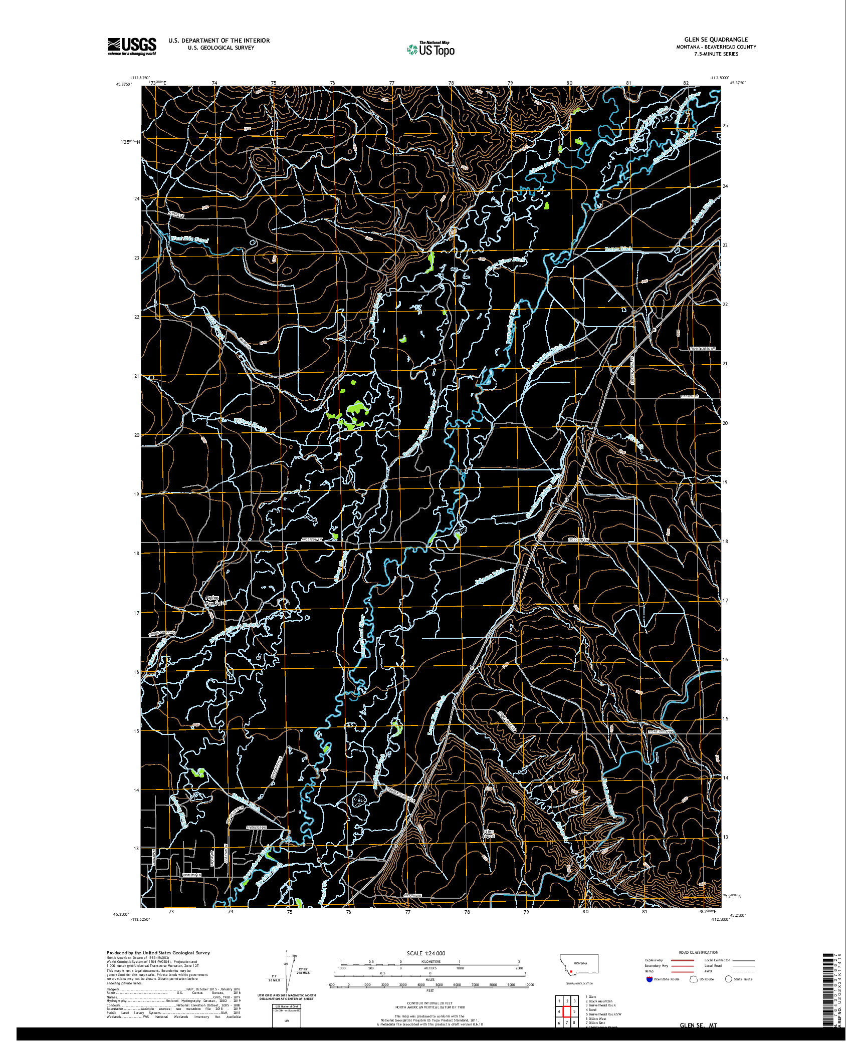 USGS US TOPO 7.5-MINUTE MAP FOR GLEN SE, MT 2020