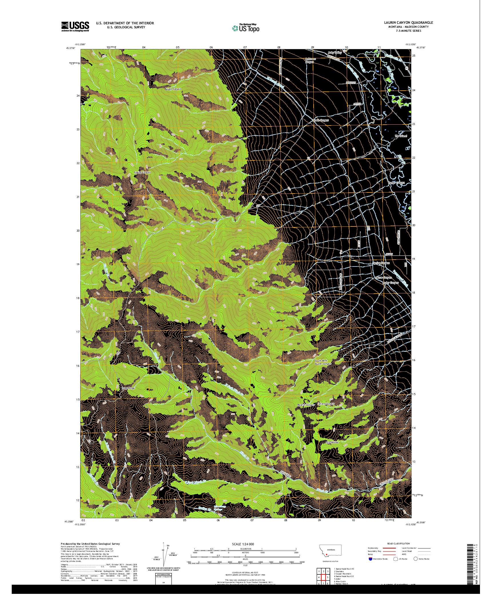 USGS US TOPO 7.5-MINUTE MAP FOR LAURIN CANYON, MT 2020