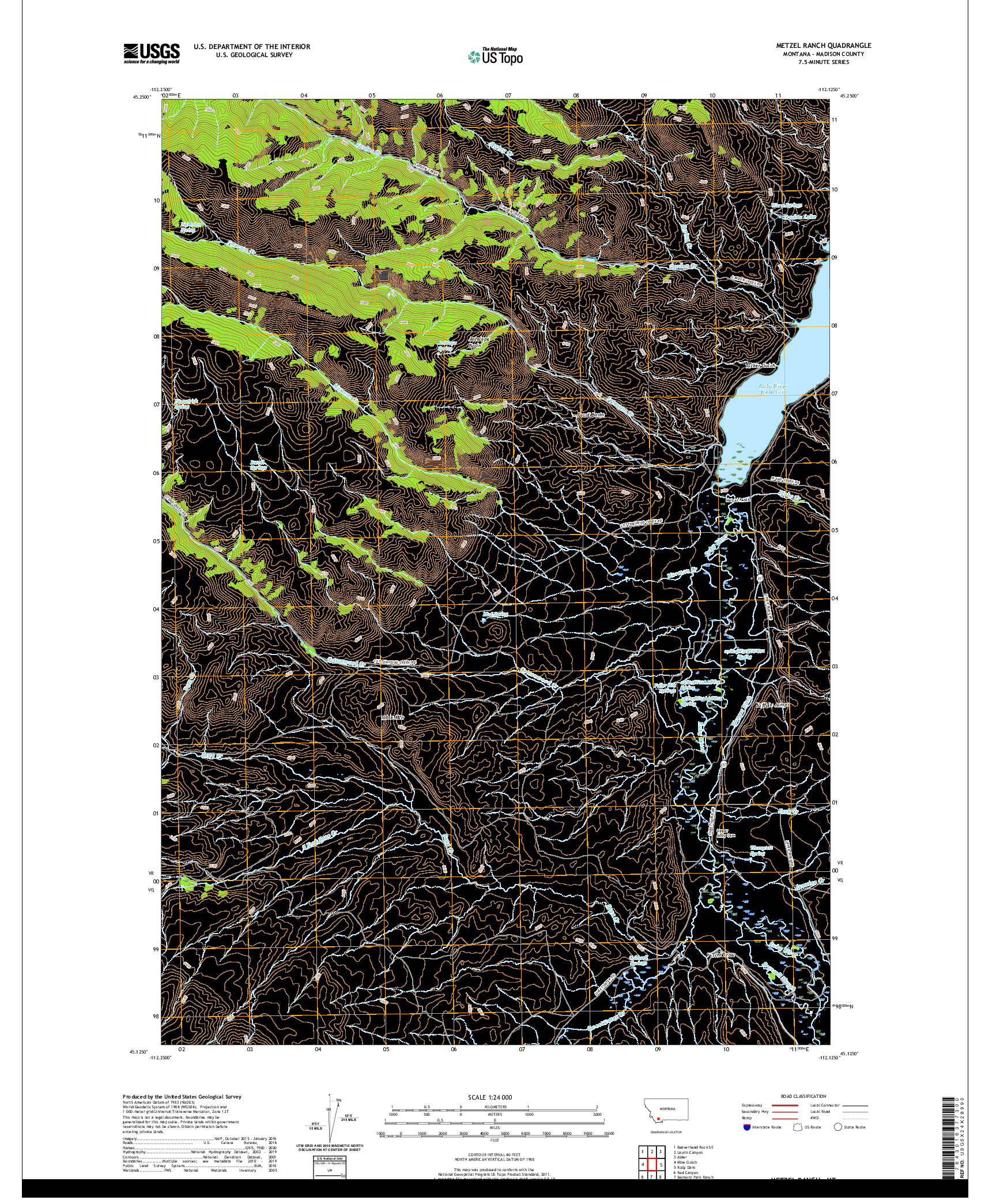 USGS US TOPO 7.5-MINUTE MAP FOR METZEL RANCH, MT 2020