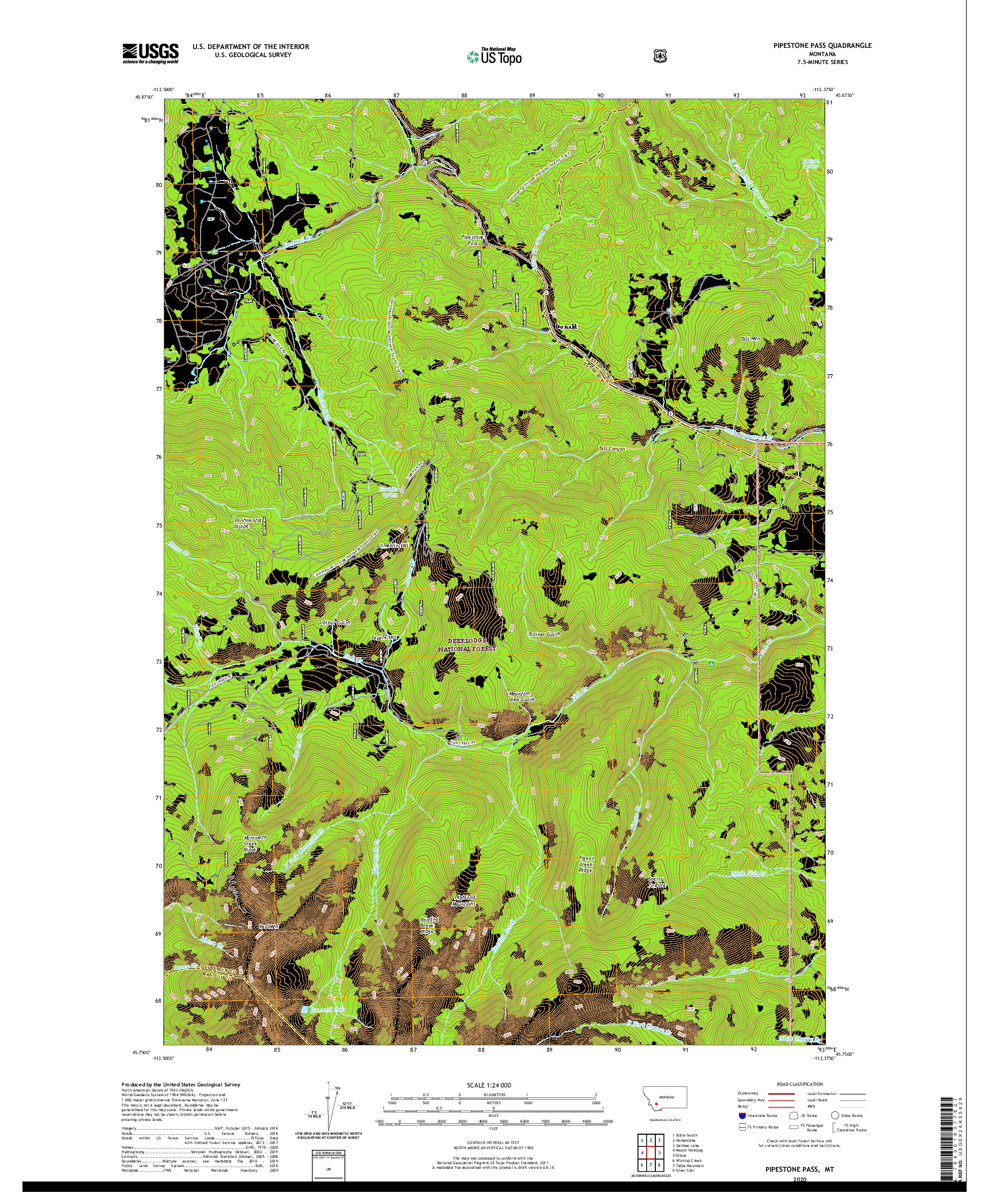USGS US TOPO 7.5-MINUTE MAP FOR PIPESTONE PASS, MT 2020